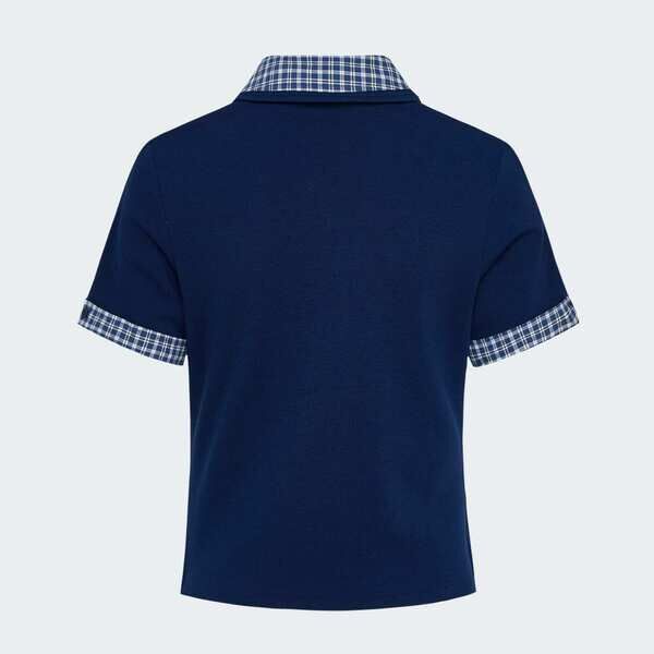 Adidas Plaid Polo Ss W KU9396 女 Polo衫 運動上衣 休閒短袖 深藍 亞版 格紋