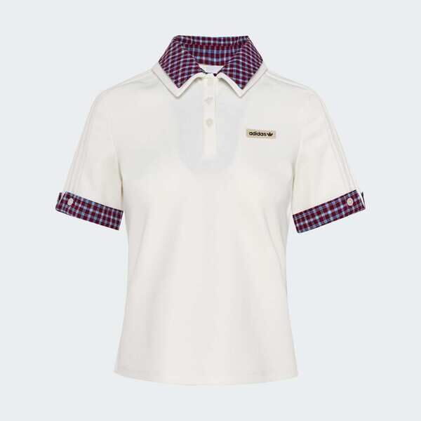 Adidas Plaid Polo Ss W KU9397 女 Polo衫 運動上衣 休閒短袖 米 白 亞版 格紋