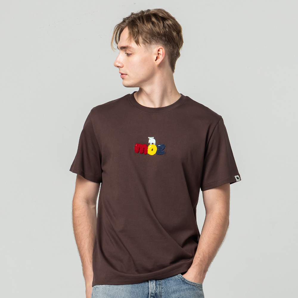 立體字母 舒適柔棉 100%純棉短T-巧克力 男款