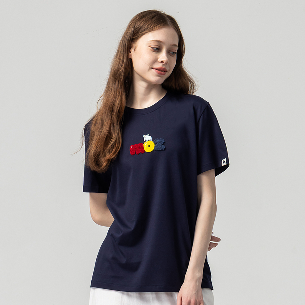 立體字母 舒適柔棉 100%純棉短T-藏青 女款