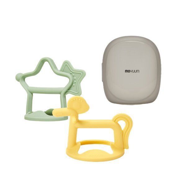 【MOYUUM】- Platinum Silicone Baby Teether Gift Set (Yellow Pony & Green Star)