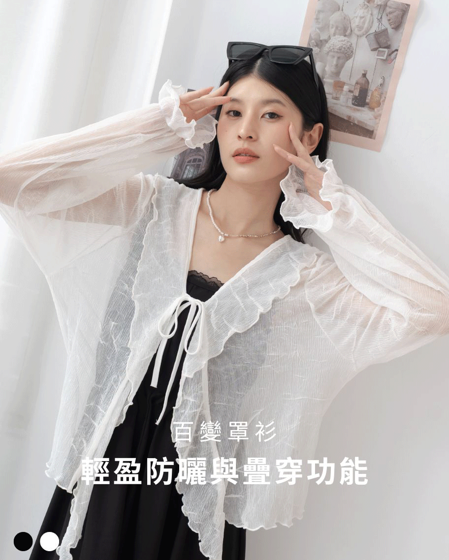 柔美水壓紋波浪領透膚外套