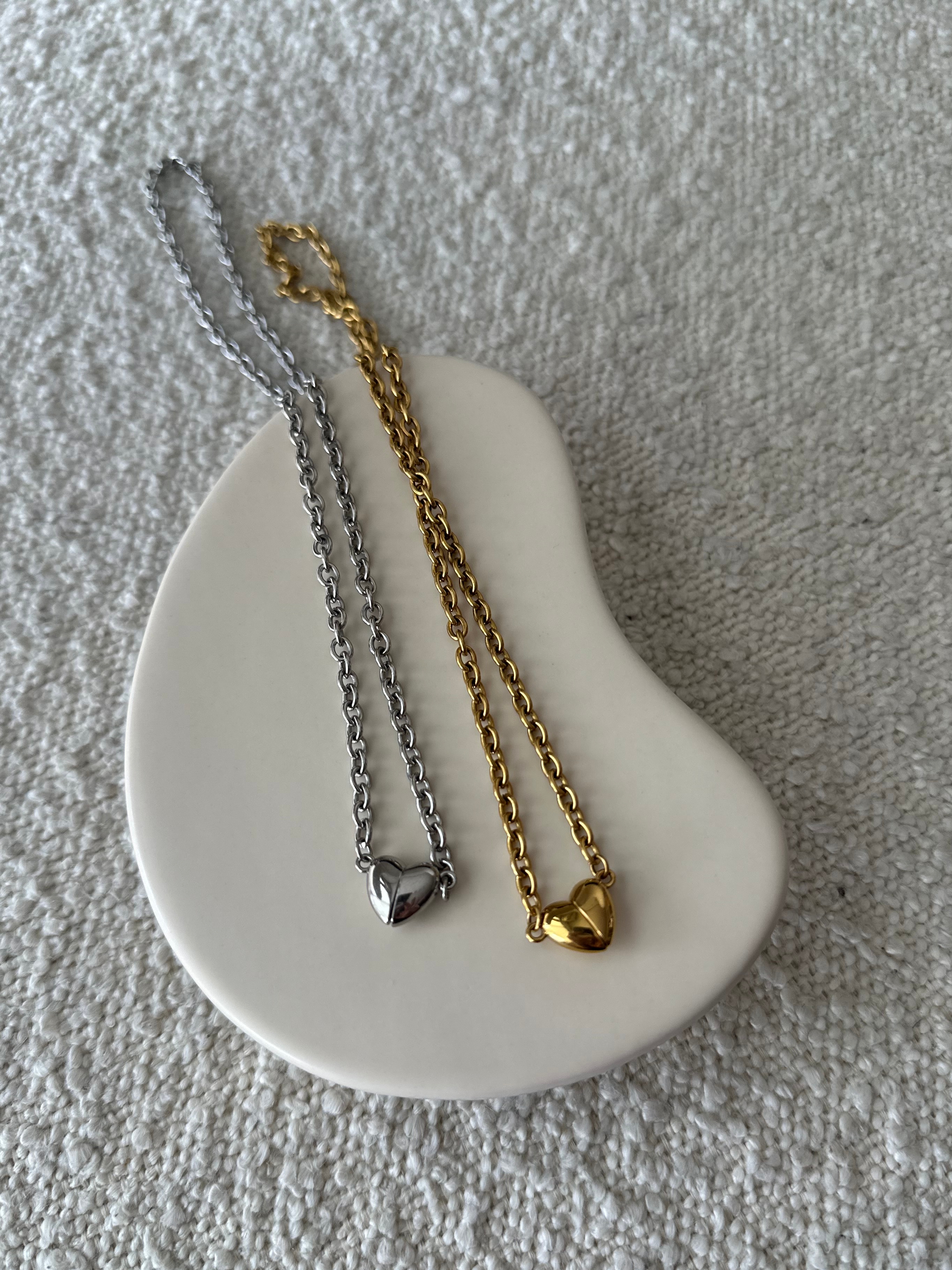 SS magnet heart lock necklace