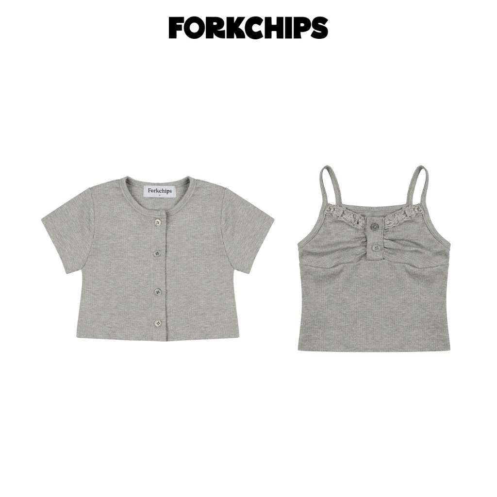 正韓夏FORK CHIPS 兩色1+1罩衫+背心抓皺兩件組