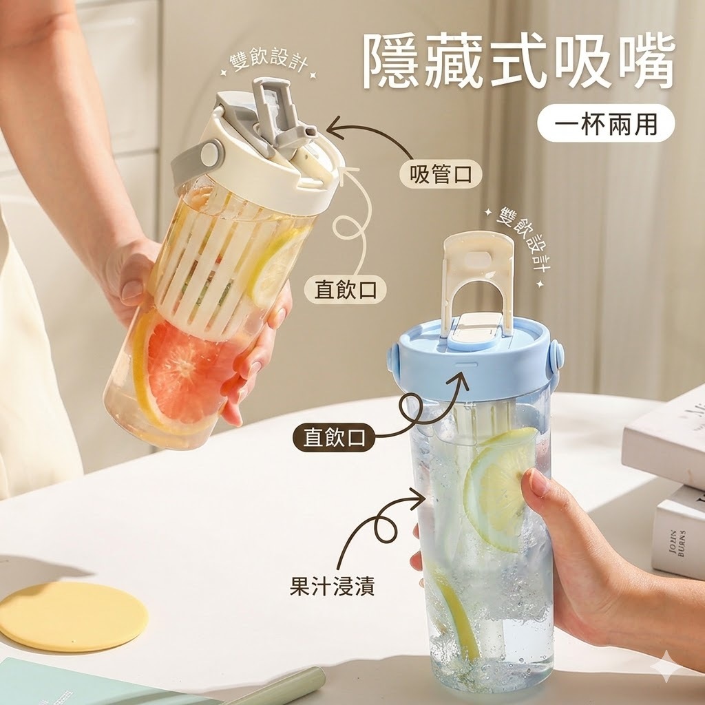 夏季Tritan材質塑料杯雙飲口設計大容量運動水杯吸管杯子