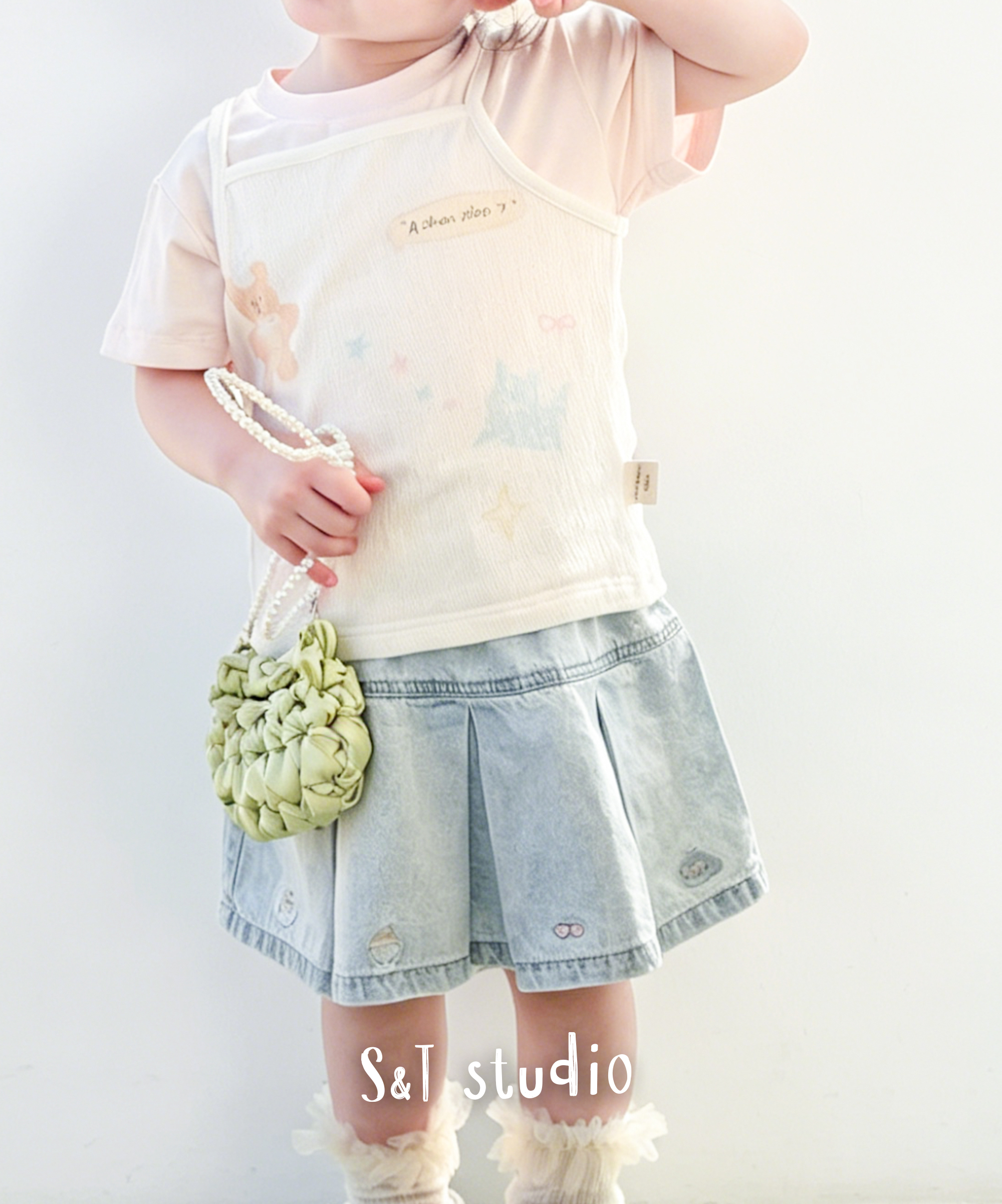 女童可愛刺繡牛仔百褶裙 (90-130)
