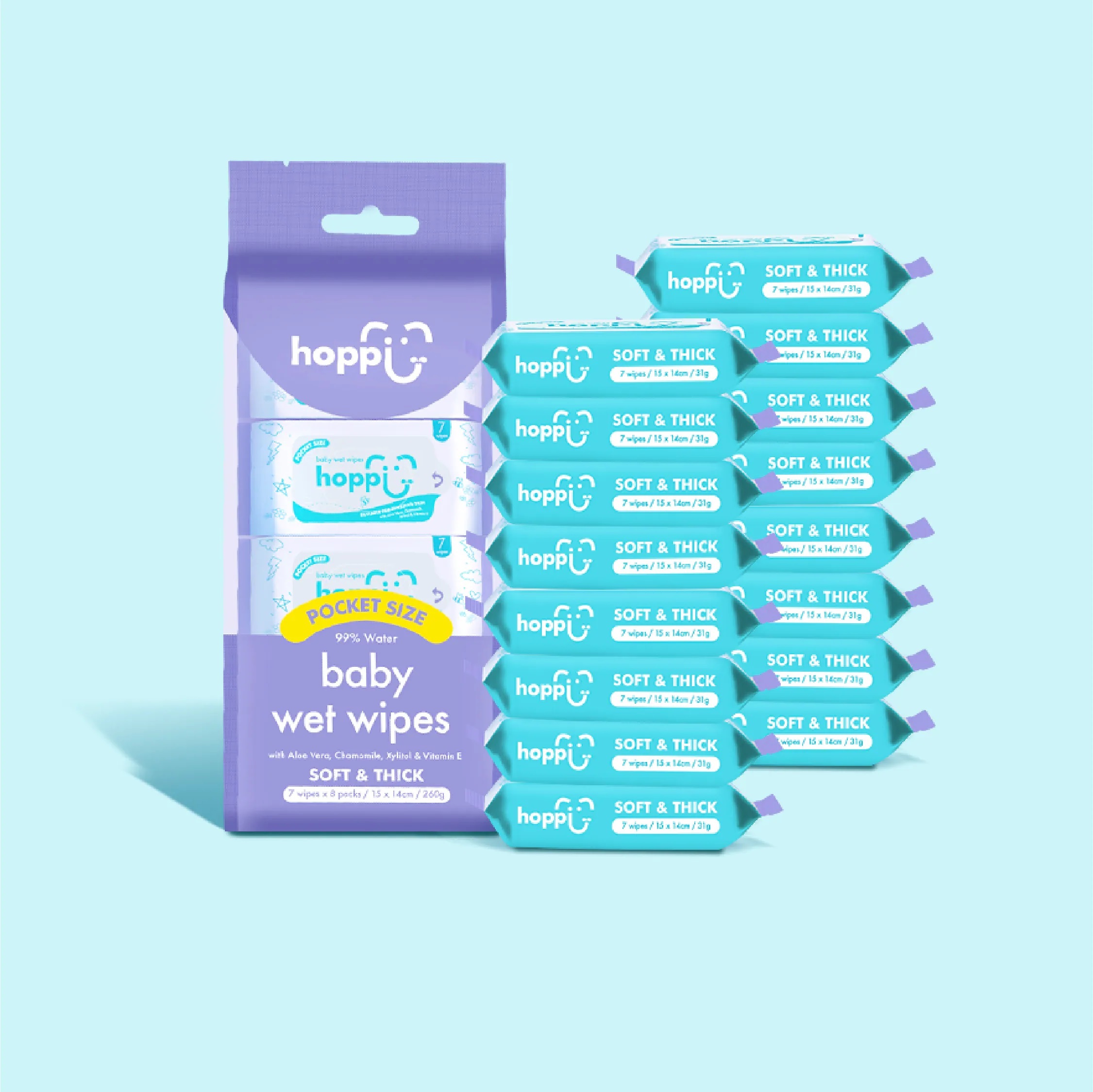 【Luxcare】Hoppi 純水嬰兒濕紙巾7抽8包入