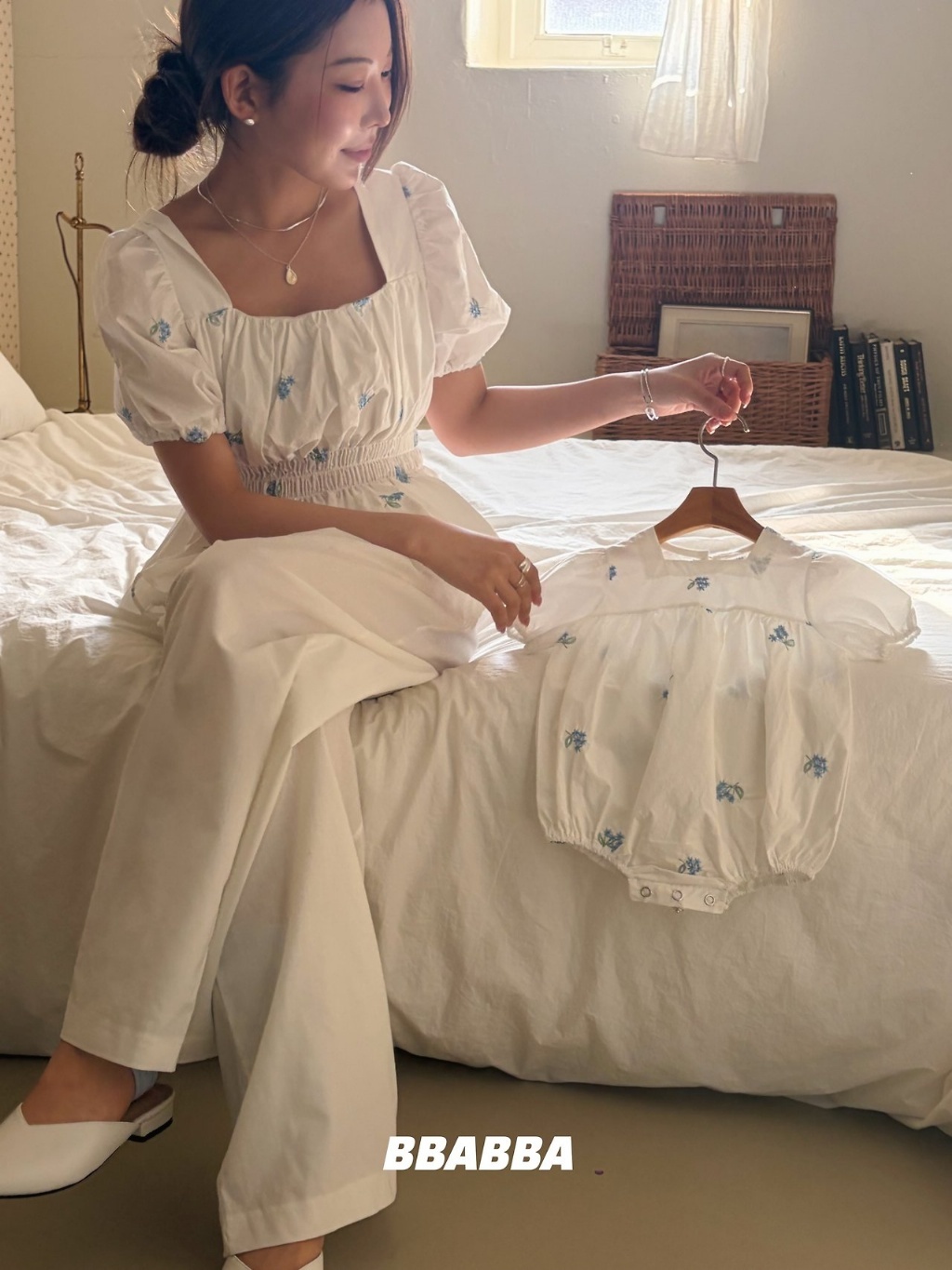 韓國🇰🇷BBABBA 紫羅蘭花朵刺繡親子裝(S-M/Freesize)