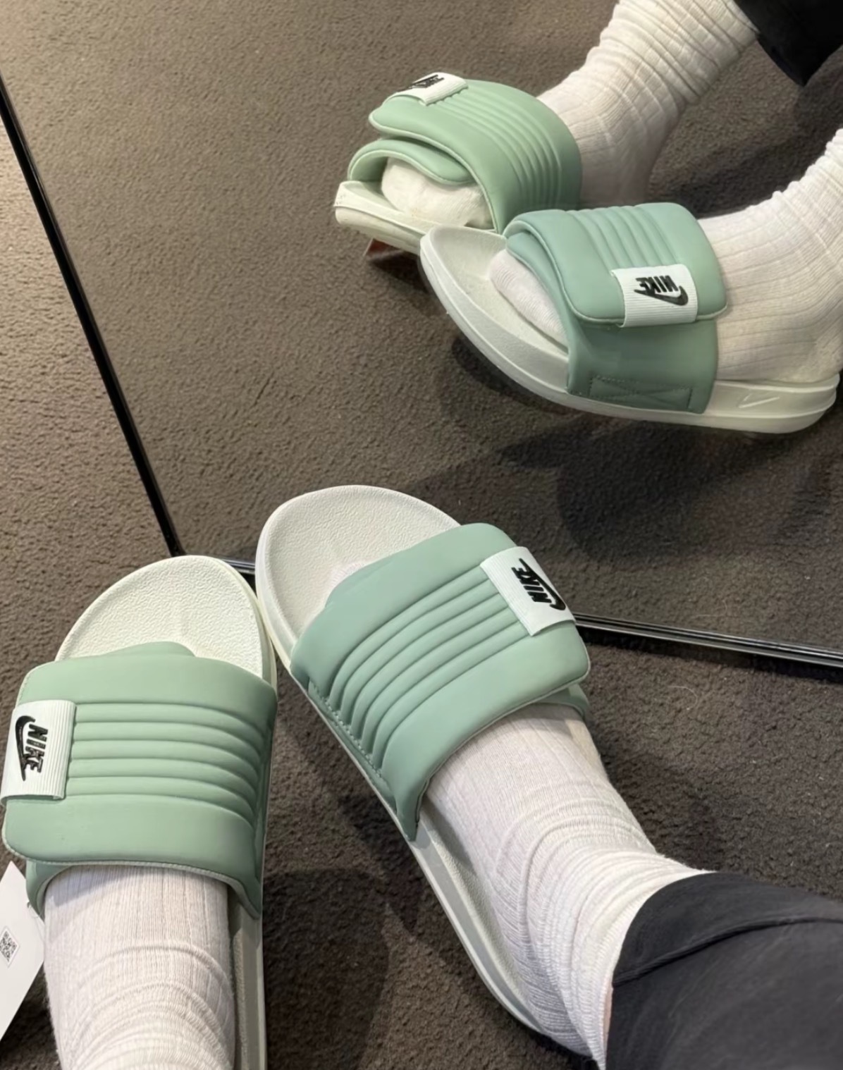 女鞋 NIKE OFFCOURT ADJUST 冰綠白 魔鬼氈 可調節 軟底 休閒 運動 拖鞋【DV1033-300】