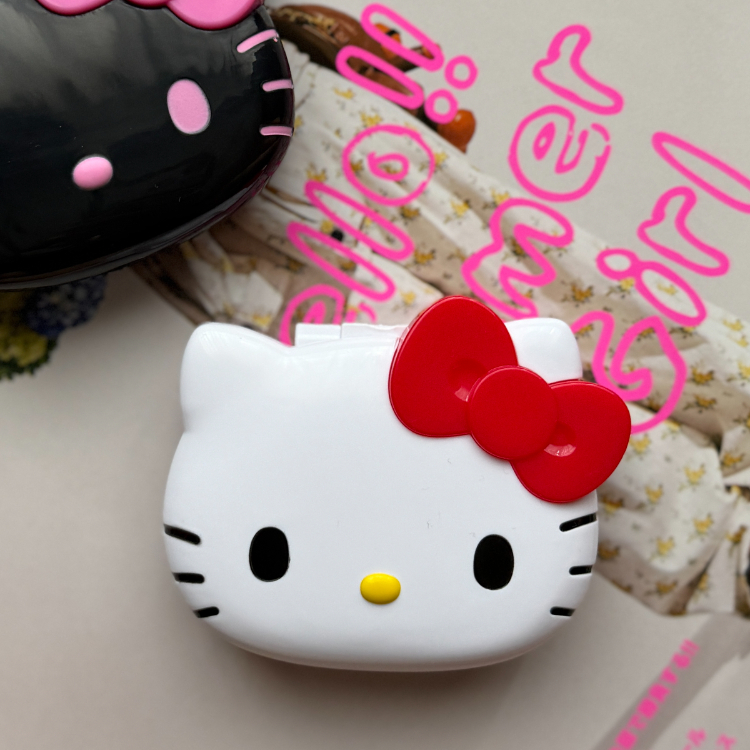 日本 SANRIO KITTY造型鏡梳組 黑 / 白