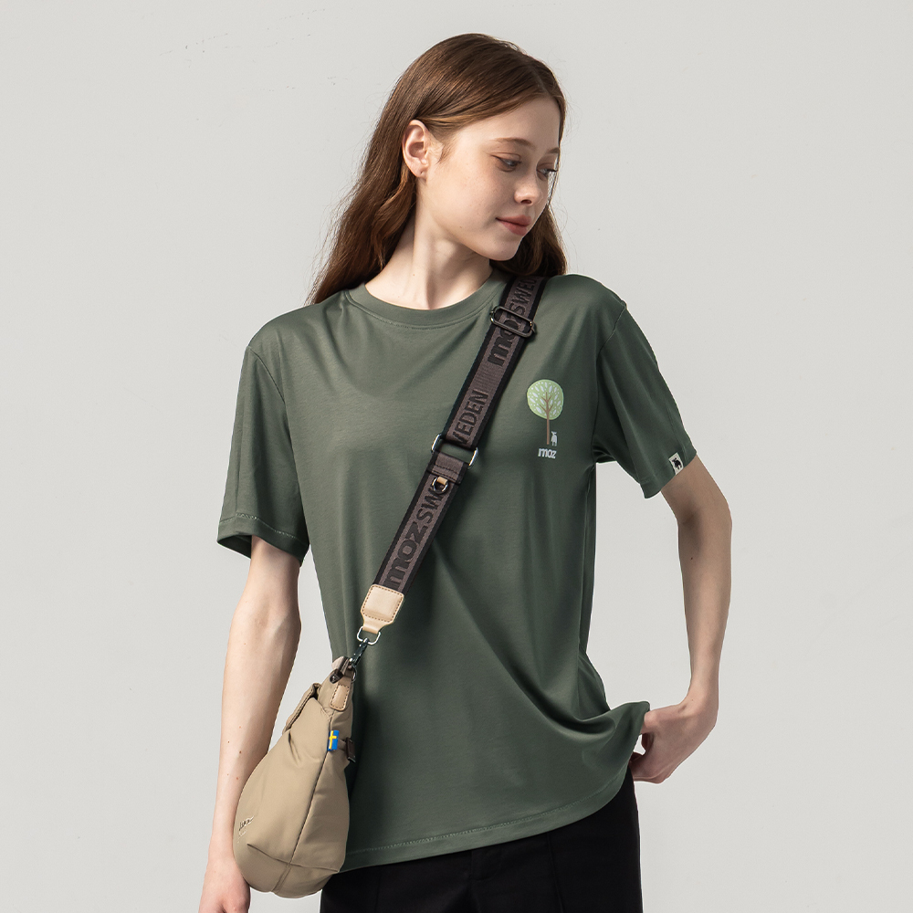 Nordic Forest Glacier Cotton 100% Pure Cotton Cooling Stretch T-Shirt - Olive Green Women's