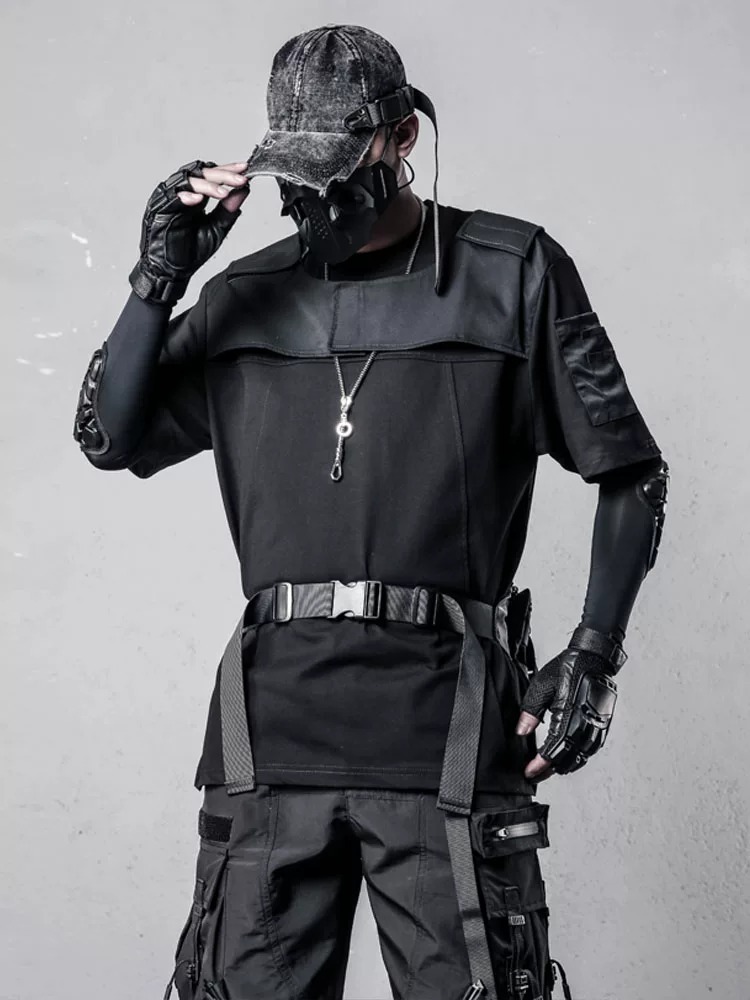 𝙏𝙀𝘾𝙃𝙒𝙀𝘼𝙍 拼接暗黑賽博龐克機能短袖