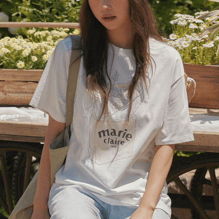 marie claire｜Flower Drawings Short Sleeve T-shirt 關鍵字：MA125