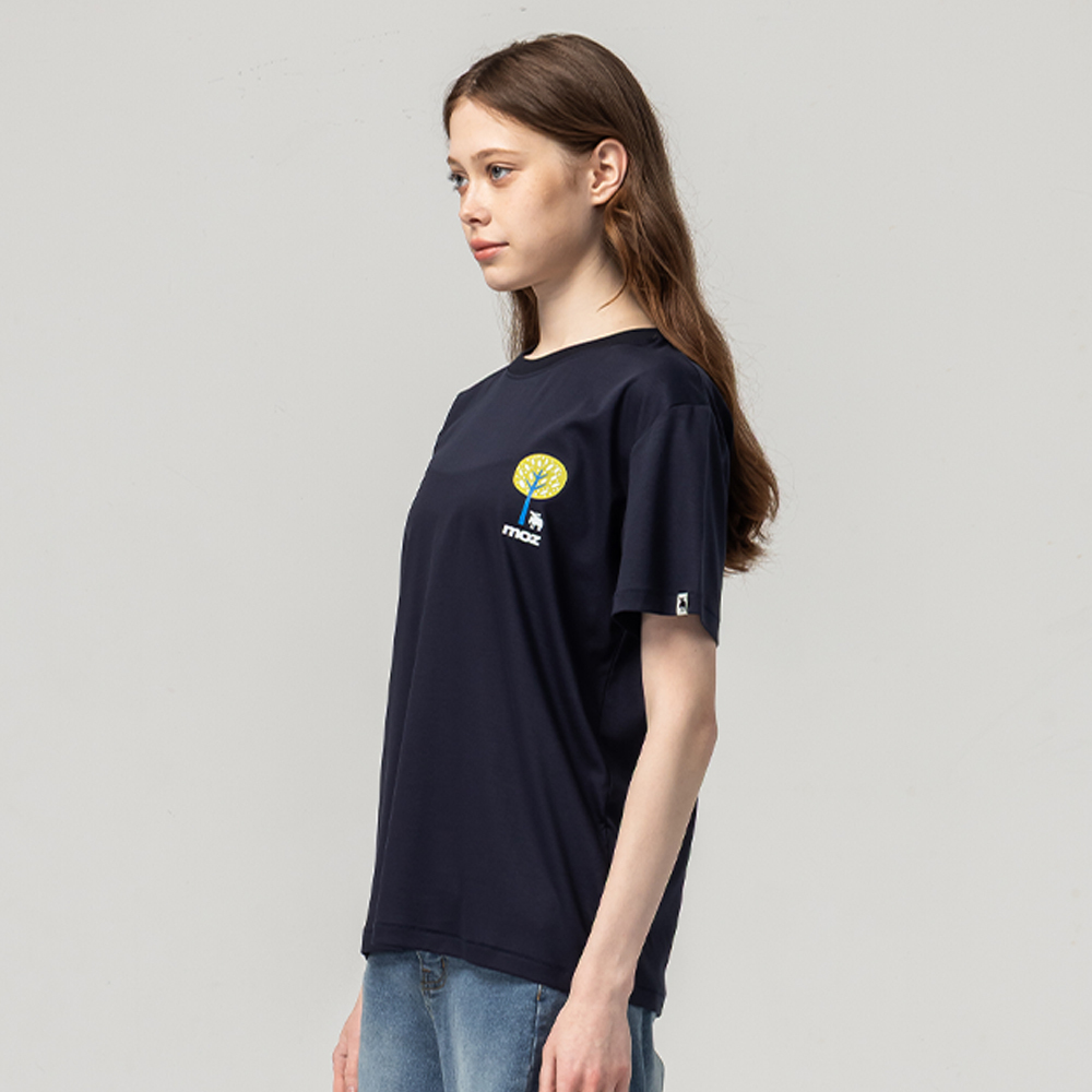 Nordic Forest Glacier Cotton 100% Pure Cotton Cooling Stretch T-Shirt - Navy Blue Women's
