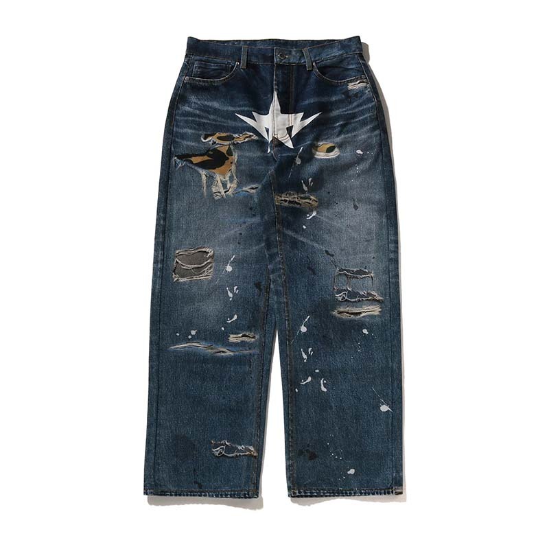 BAPE Fake Print BAPE STA Denim Pants 流星 破壞印刷 牛仔褲 長褲 藍色 1M20150303-LO [台灣現貨]