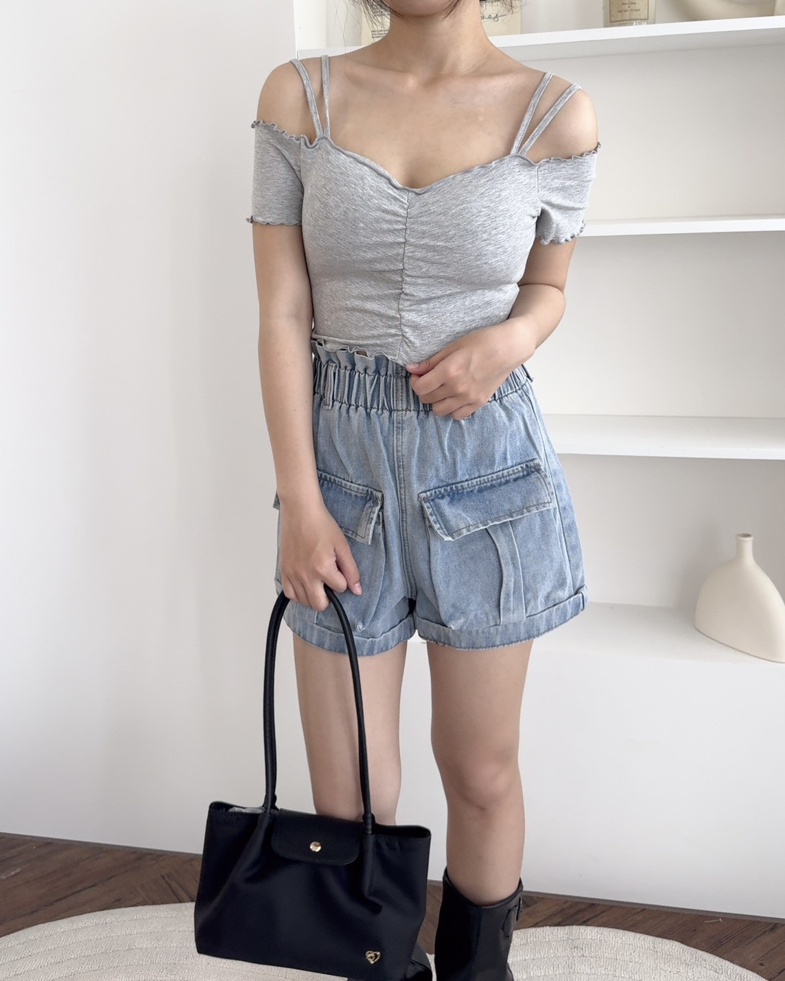 法朵Fado shop｜木耳邊抓皺雙細帶一字領BRATOP 0215112