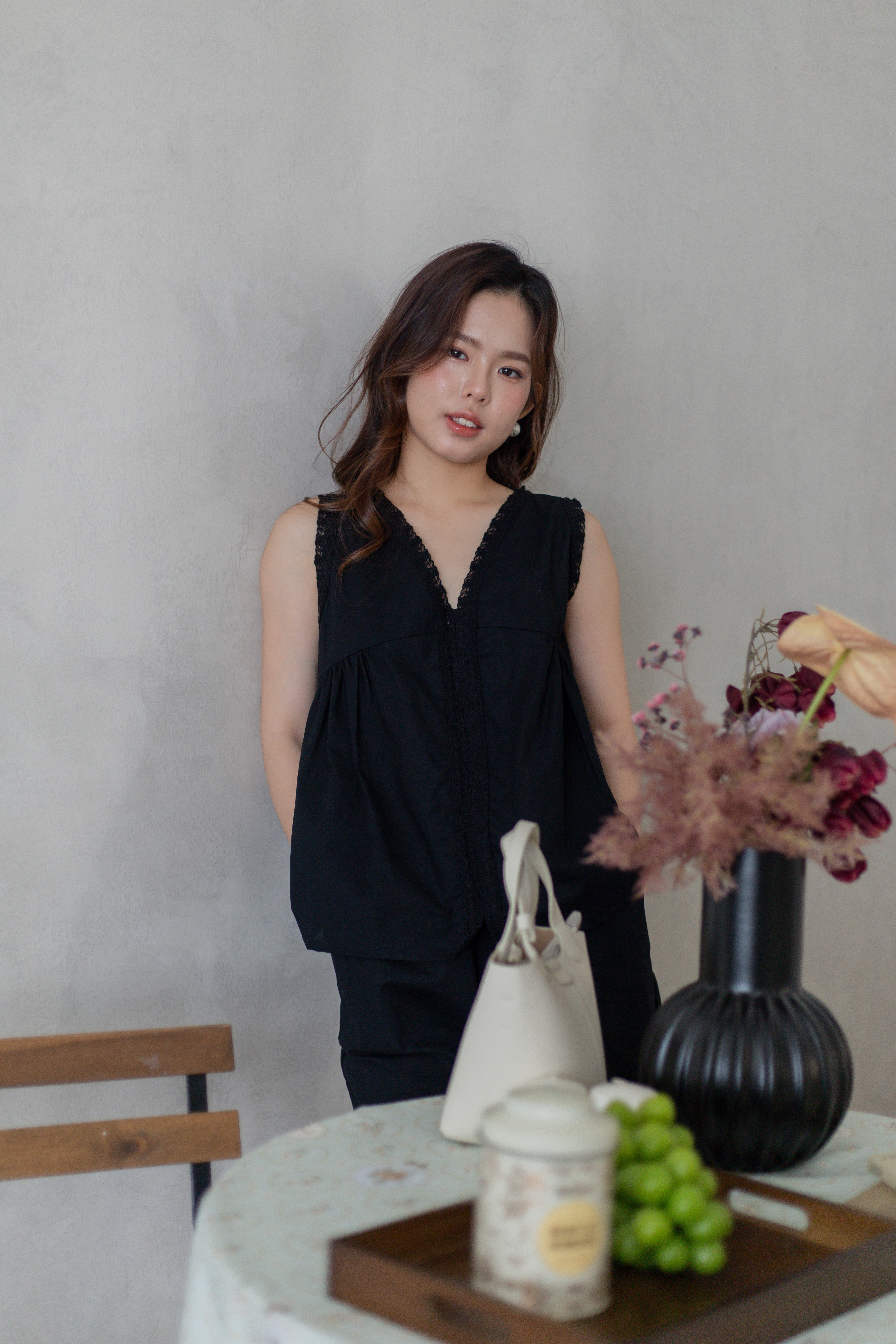 Hers Lace Trim Panel Top Black - 2771BSBLK