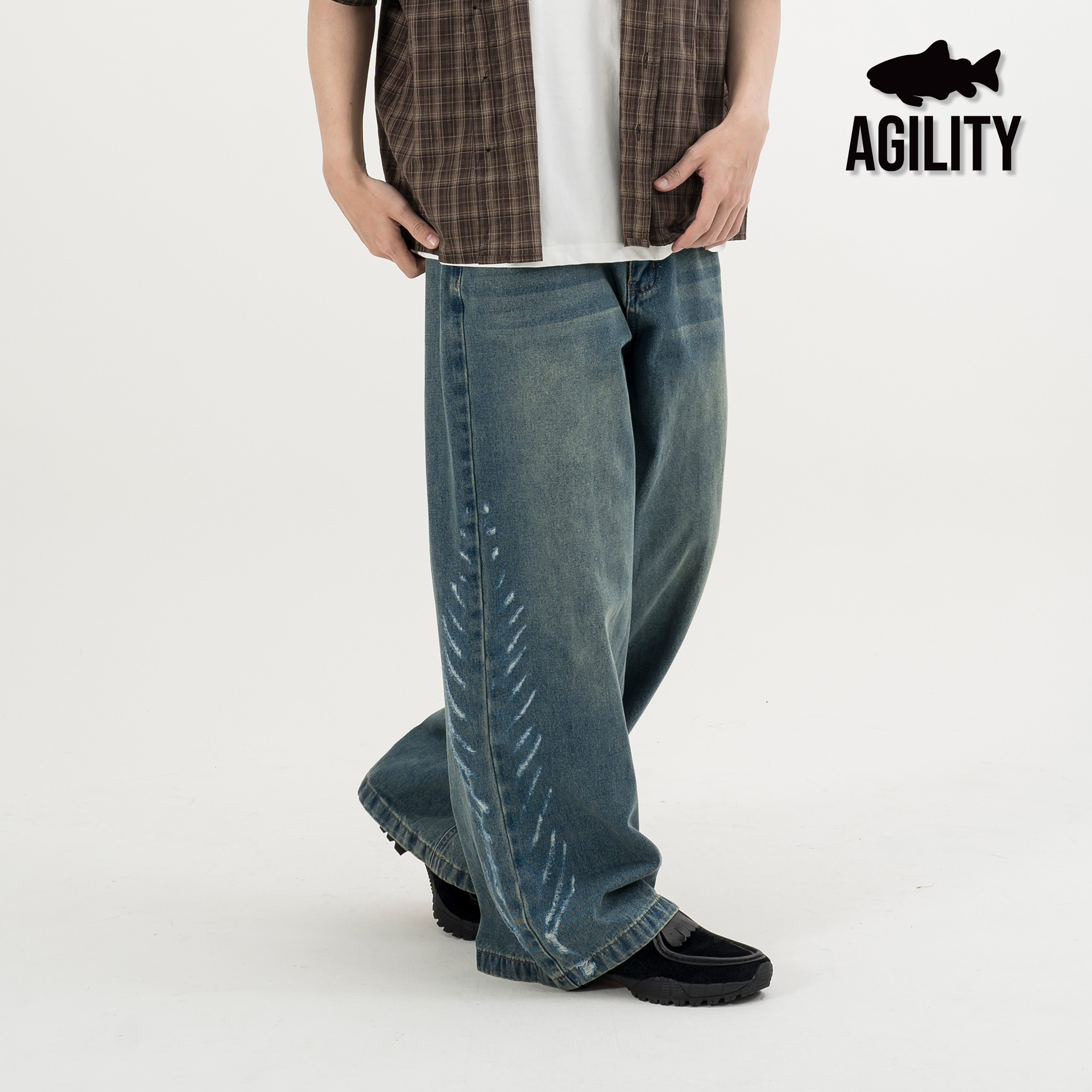 AGILITY Bones Distressed Denim Jeans 魚骨破壞 牛仔長褲 [LDB-1]