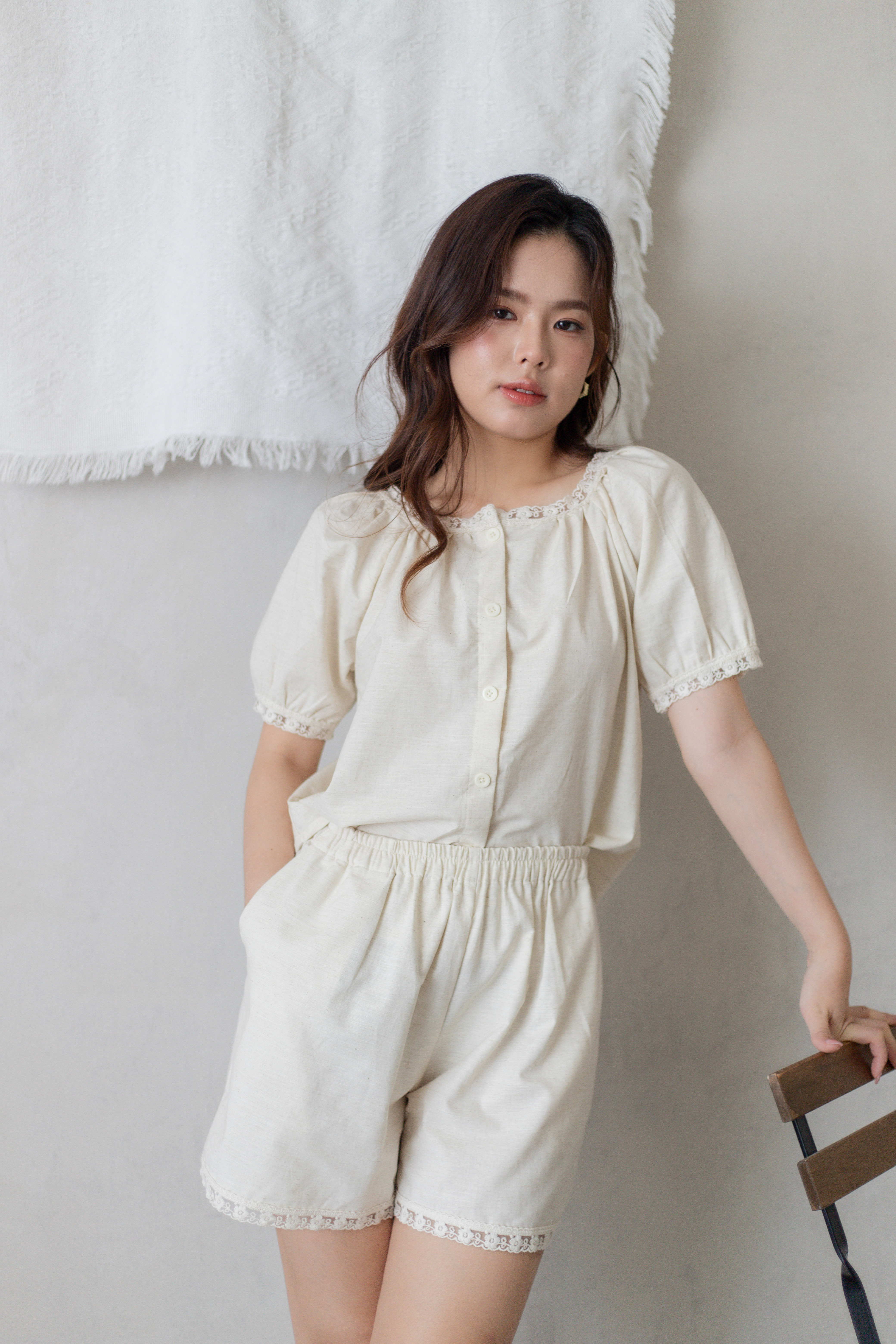 Hers Lace Trim Shorts Beige -2772PSBEI