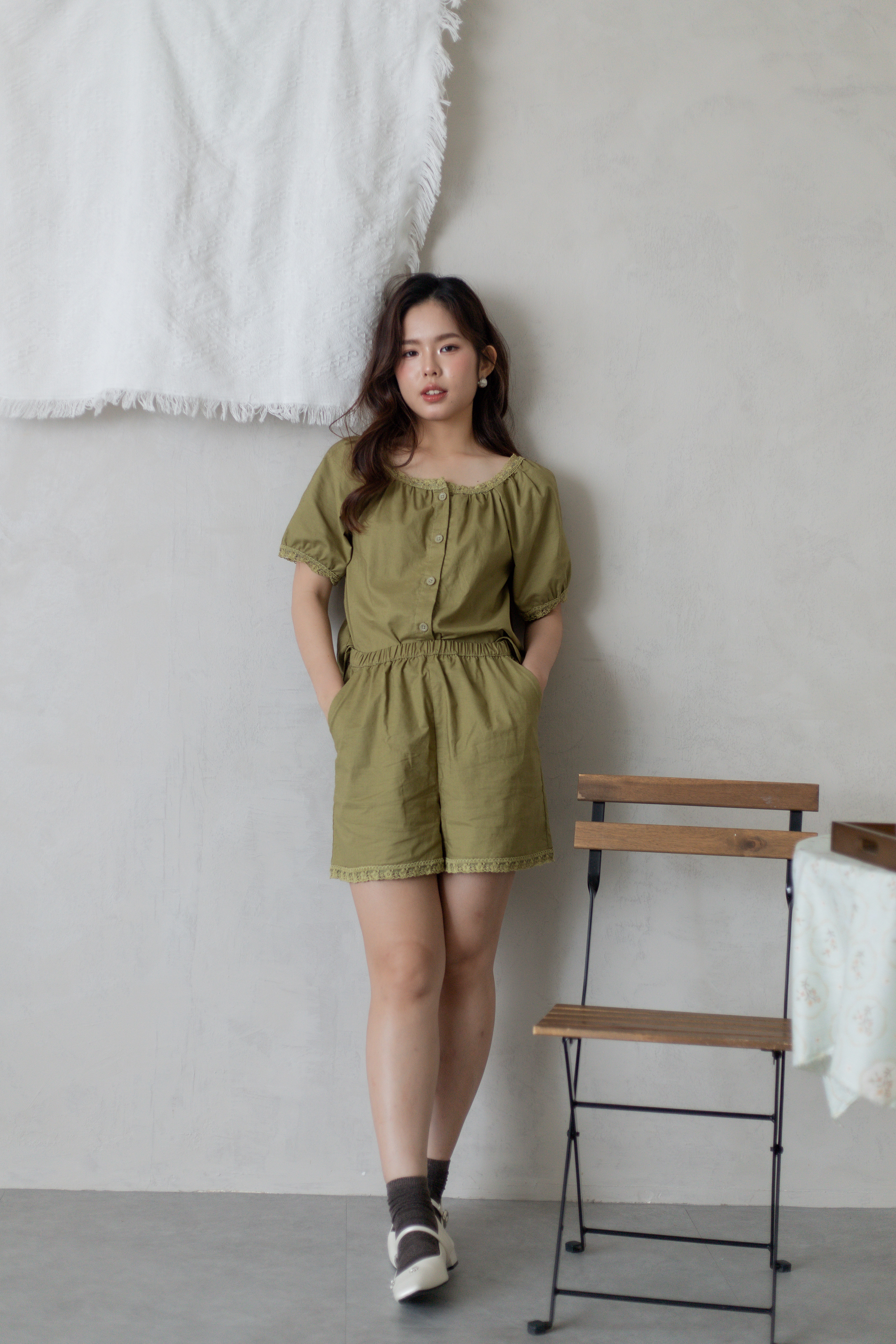 Hers Lace Trim Shorts Forest -2772PSFOR