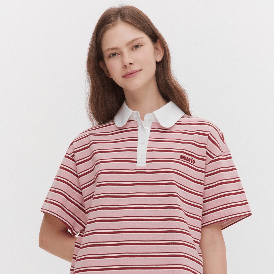 marie claire｜Stripe Rugby Collar Short Sleeve T-shirt [2 colors] 關鍵字：MA133