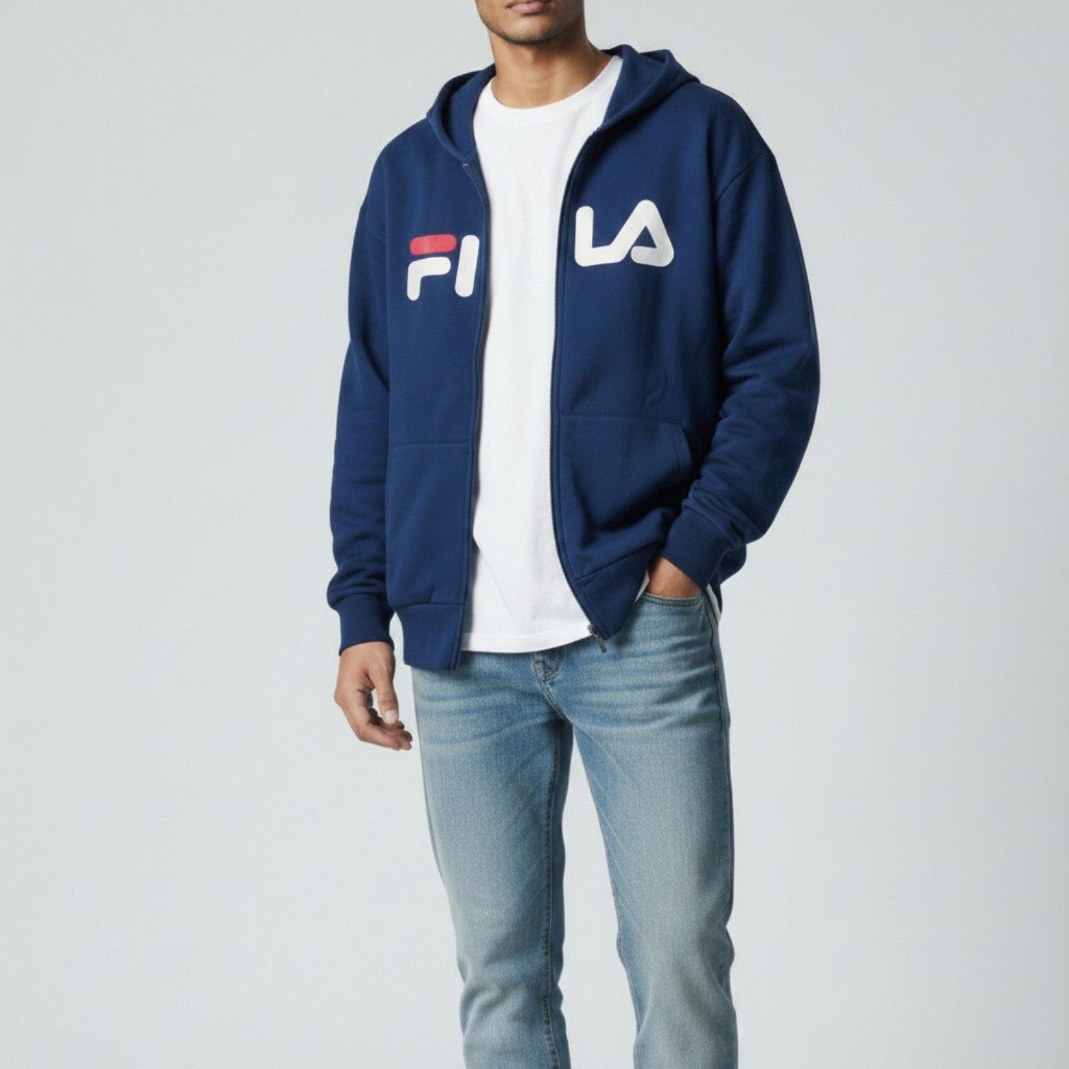 FILA 外套 深藍 經典LOGO 基本款 連帽外套 男 1JKW7047BU