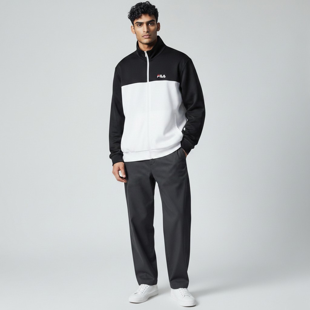 FILA 外套 黑白 LOGO 教練外套 男 1JKV7049BK