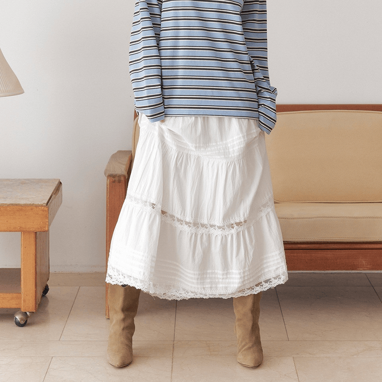 marie claire｜Banded Waist Lace Long Skirt 關鍵字：MA137