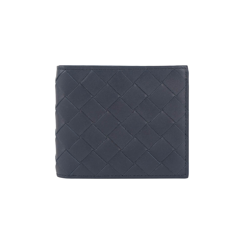 【Bottega Veneta】小牛皮編織對開8卡短夾(星際藍)