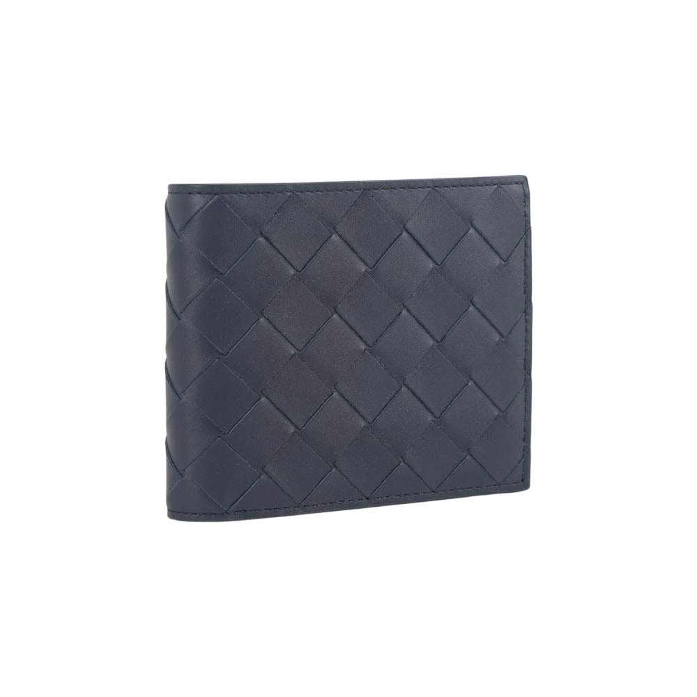 【Bottega Veneta】小牛皮編織對開8卡短夾(星際藍)