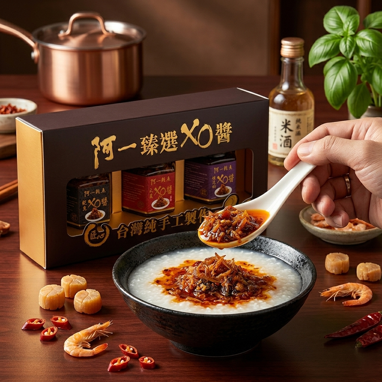 [hc] 阿一臻選XO醬禮盒 300g (三款口味﹕鮑魚、元貝、櫻花蝦)  台灣製 每口味100g