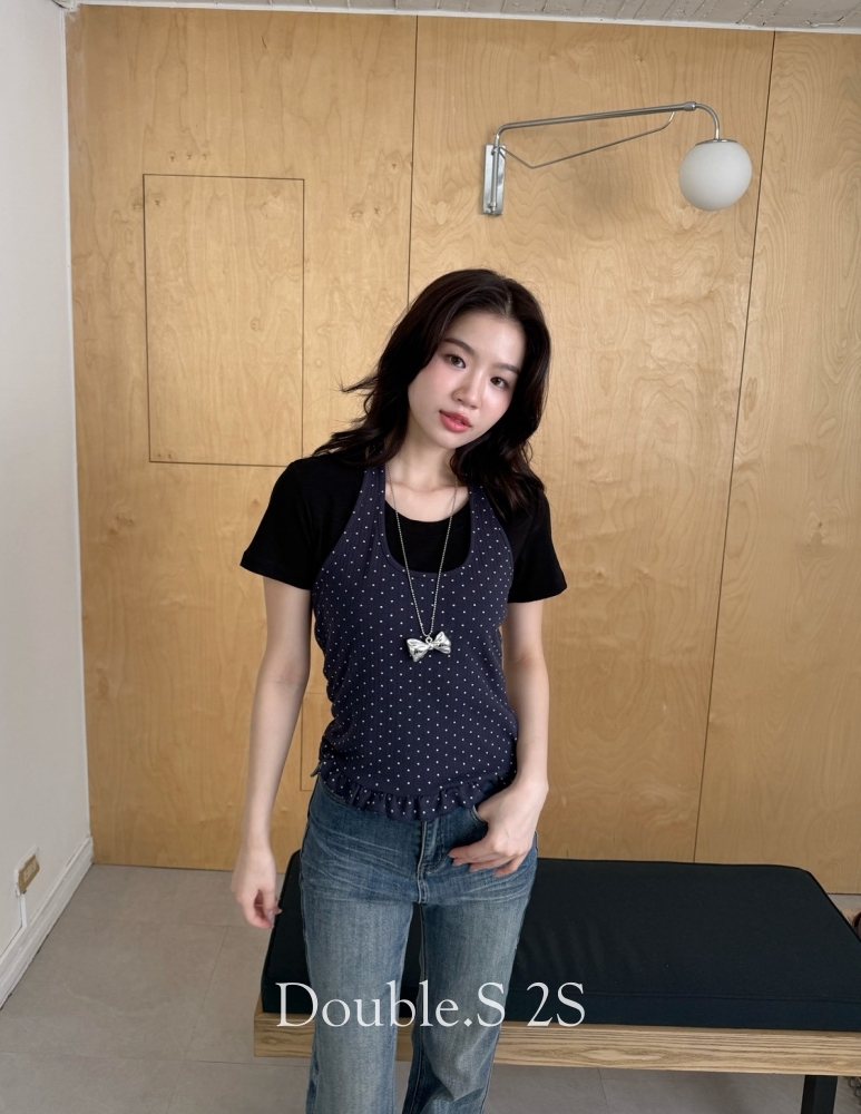 法式波點掛脖背心*2色