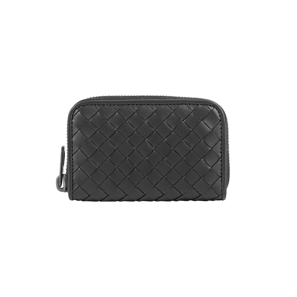 【Bottega Veneta】經典編織拉鏈卡包/零錢包(黑色)