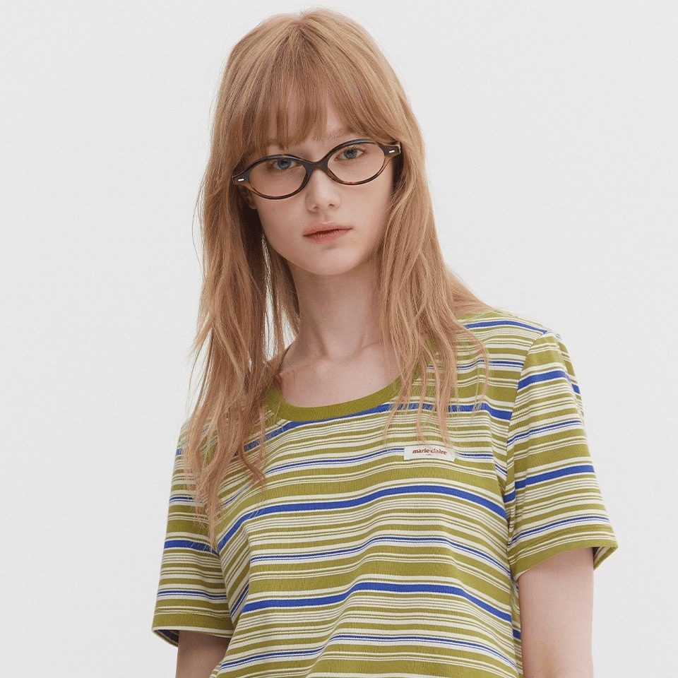 marie claire｜Multi Strip U-Neck Short Sleeve T-shirt [2 colors] 關鍵字：MA142