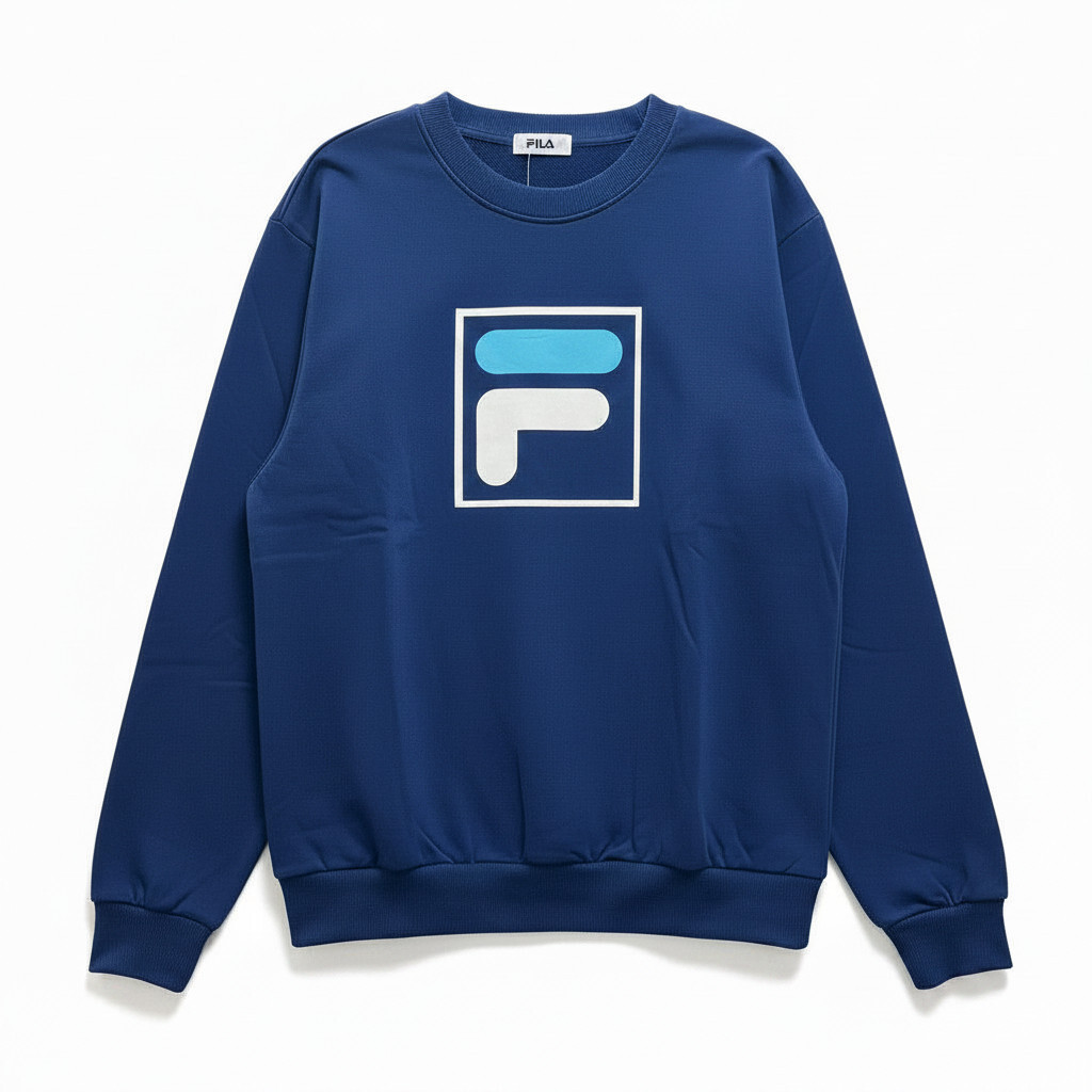 FILA 大學T 深藍 大LOGO 圓領 長袖 上衣 男 1TEW7001AB