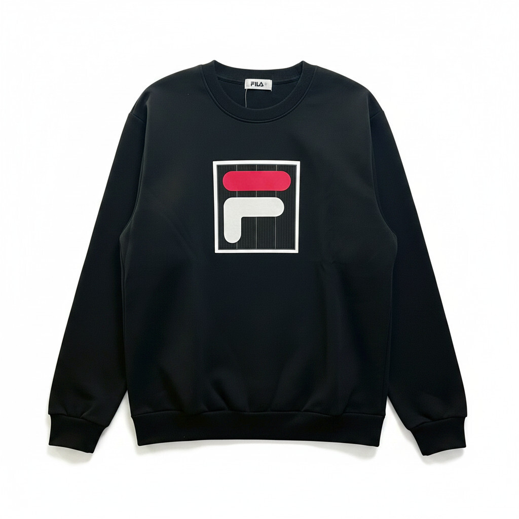 FILA 大學T 黑 大LOGO 圓領 長袖 上衣 男 1TEW7001BK
