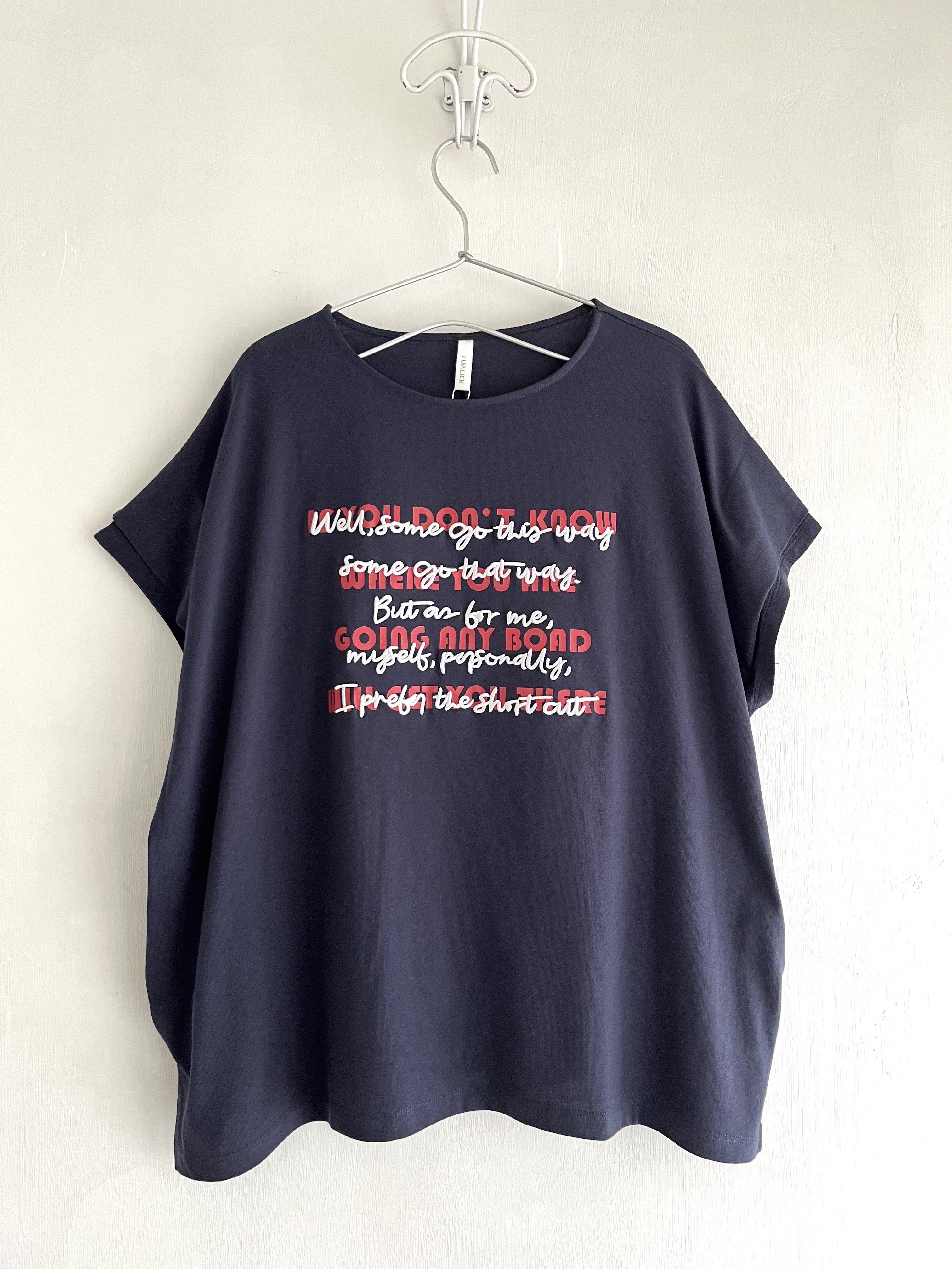 LUPILIEN藍色圓領刺繡立體字top