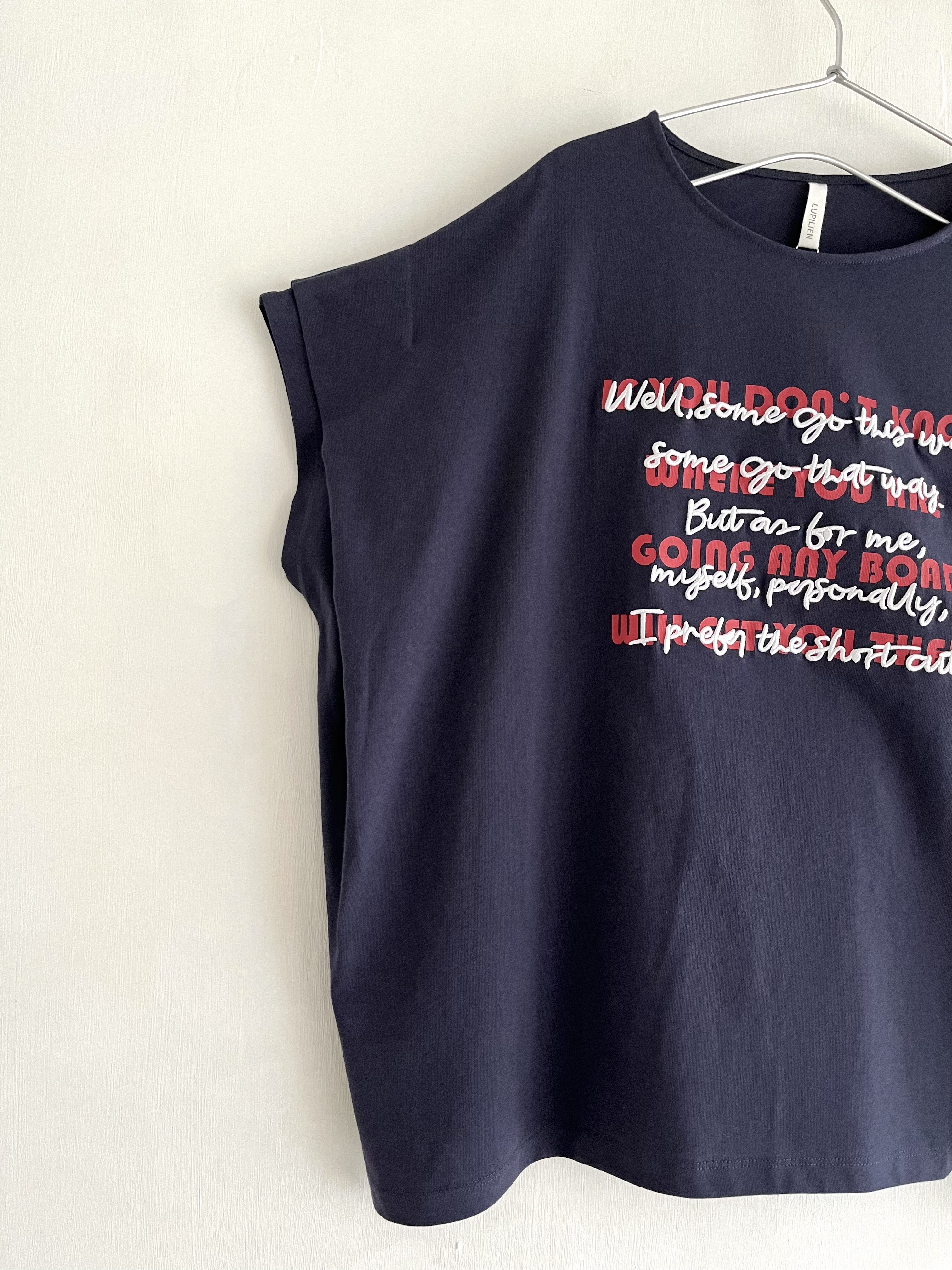 LUPILIEN藍色圓領刺繡立體字top