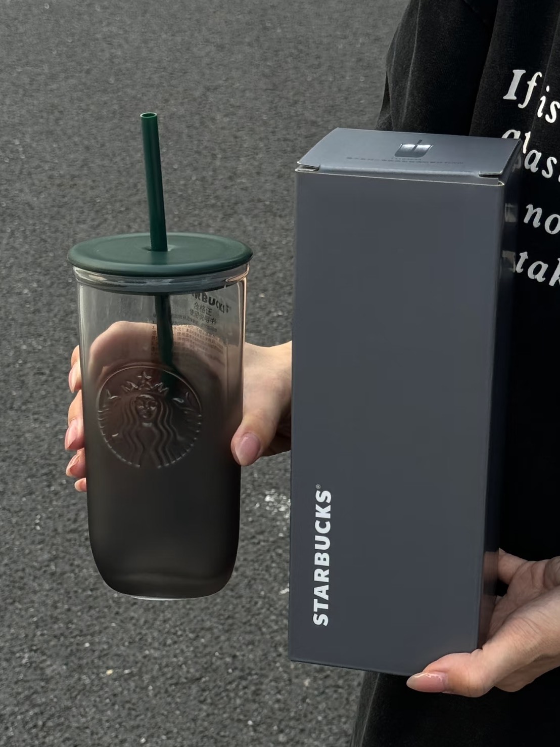 海外限定 STARBUCKS 星巴克 墨水 霧面磨砂 三角玻璃杯 水壺 吸管杯 473ML