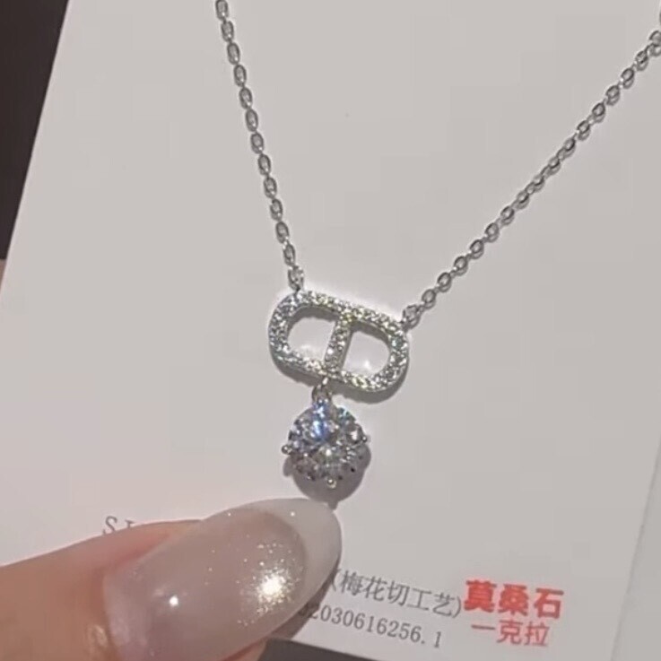 AB37【輕奢】莫桑鑽豬鼻純銀鎖骨鏈