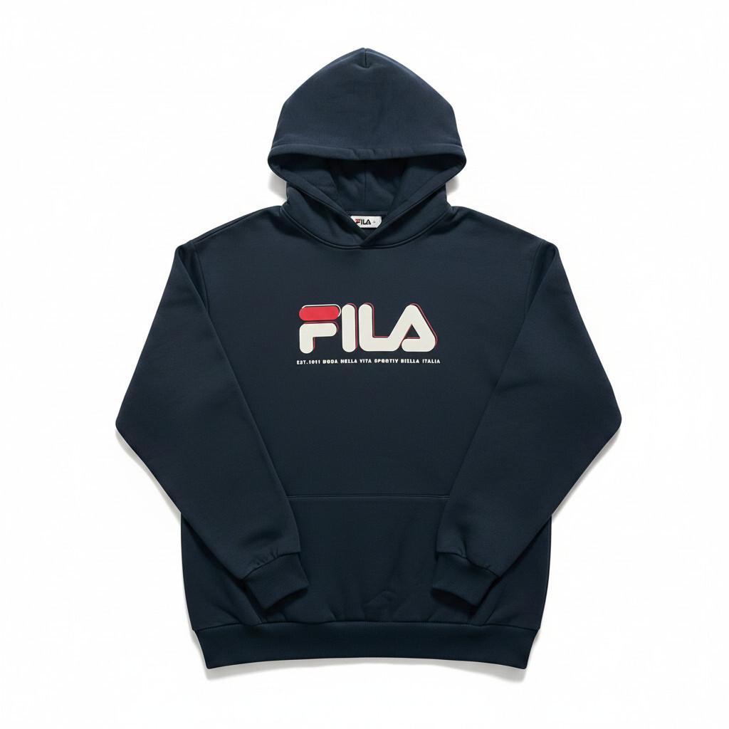 FILA 帽T 藍灰 經典LOGO 長袖 連帽 上衣 男 1TEW7008NV