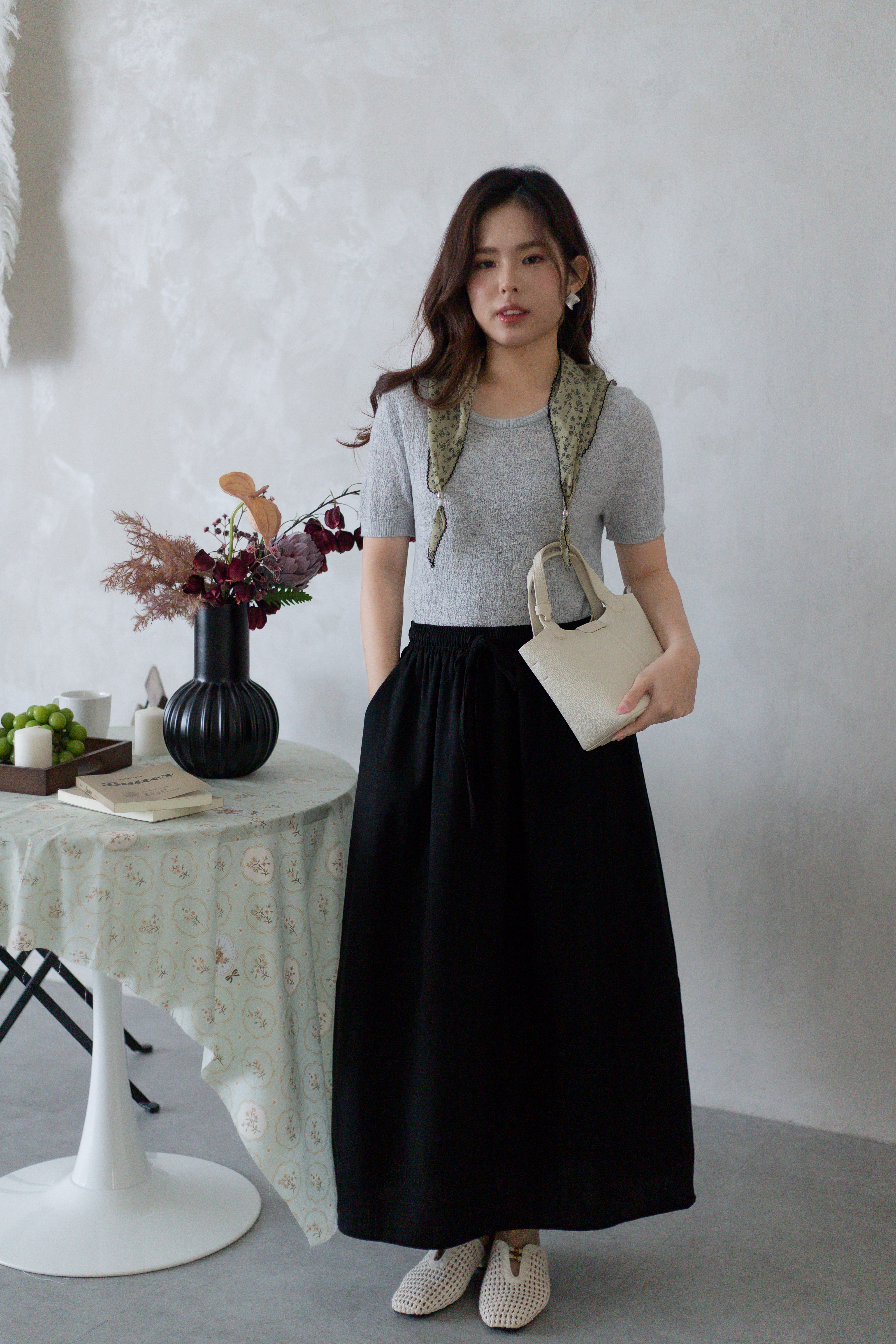 Riana Panel Linen Skirt Black - 2775SKBLK
