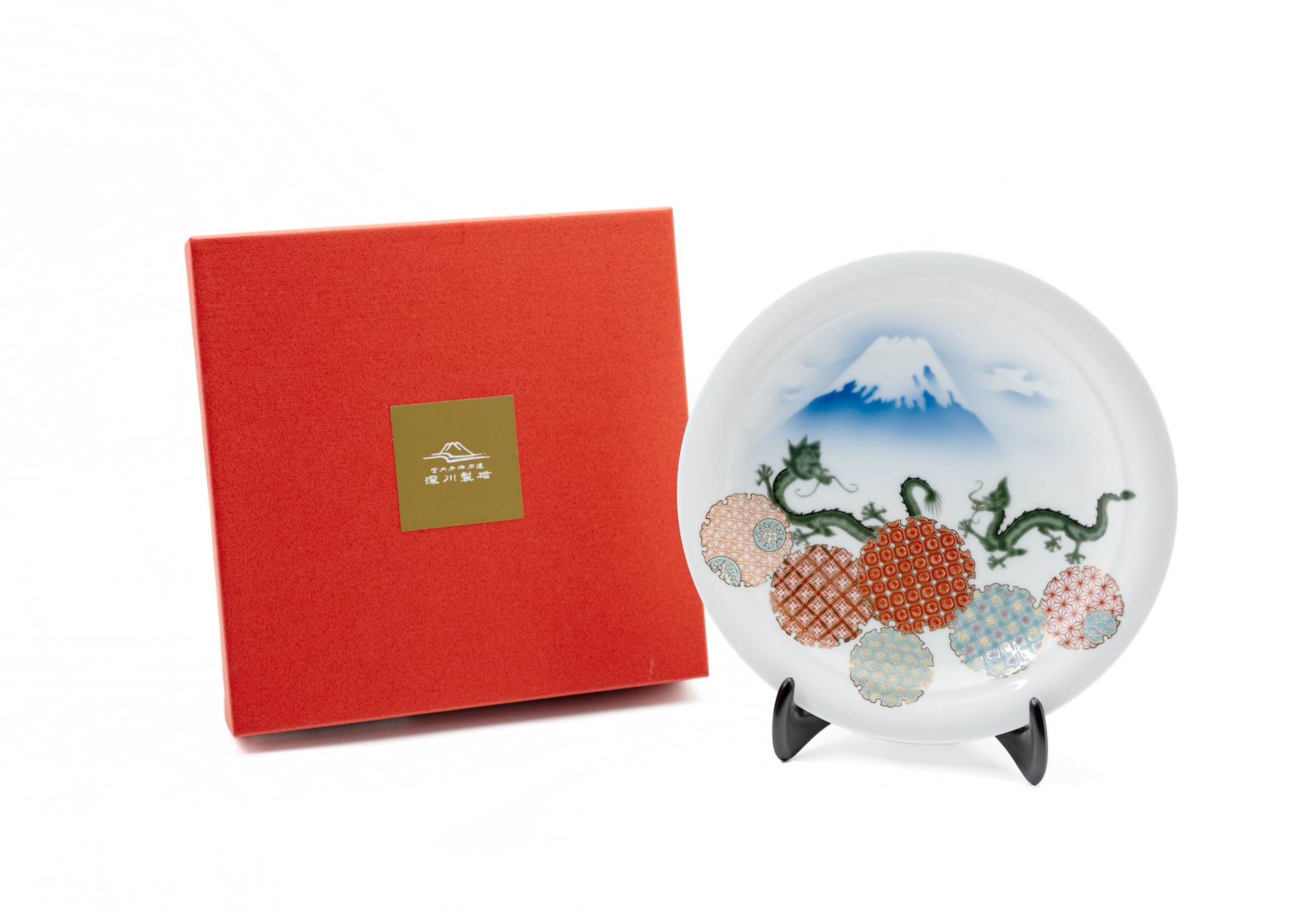 深川製磁｜有田燒 龍紋富士山 餐盤 19 cm