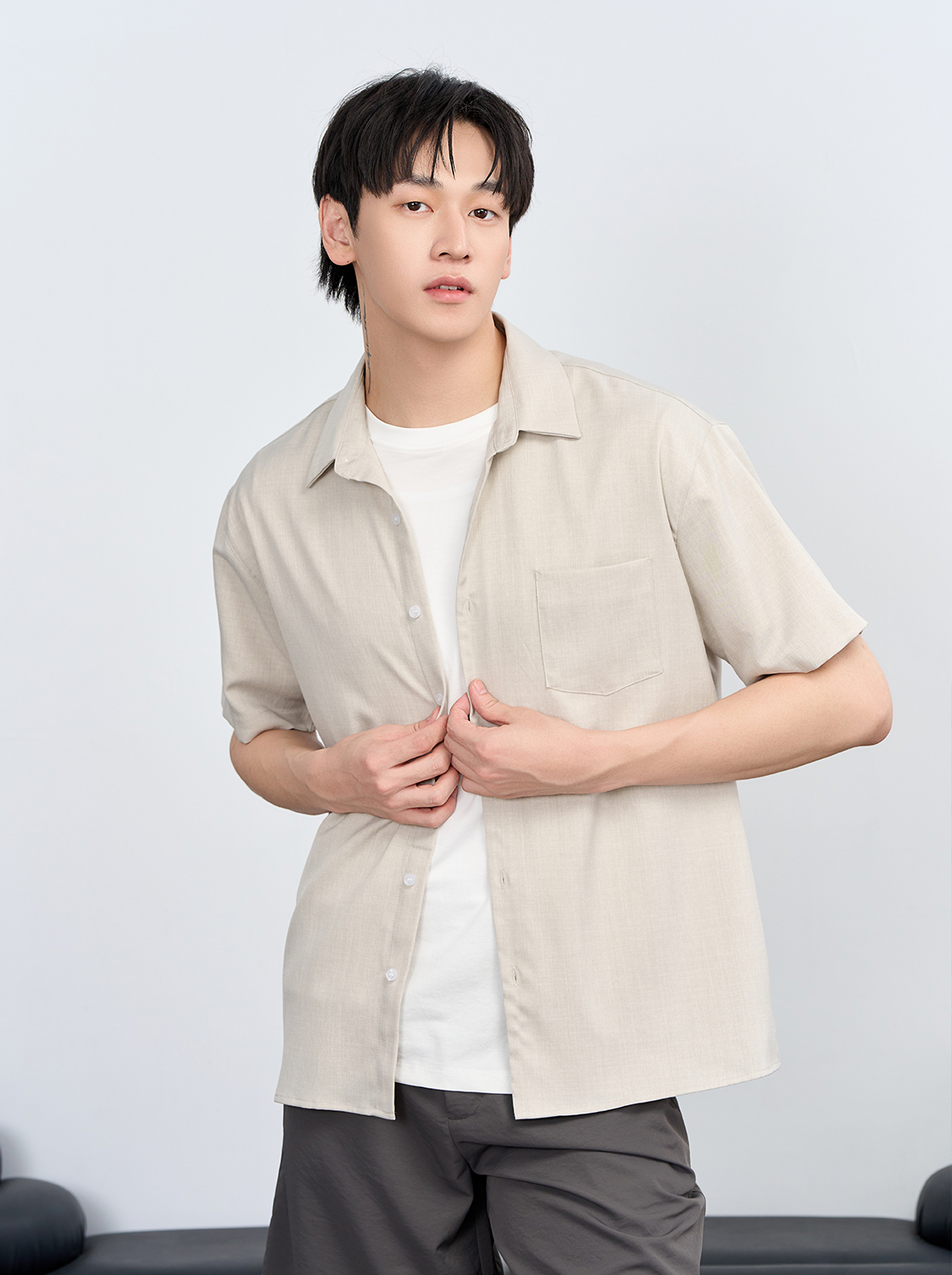 【期間限定】紋理簡約短袖襯衫