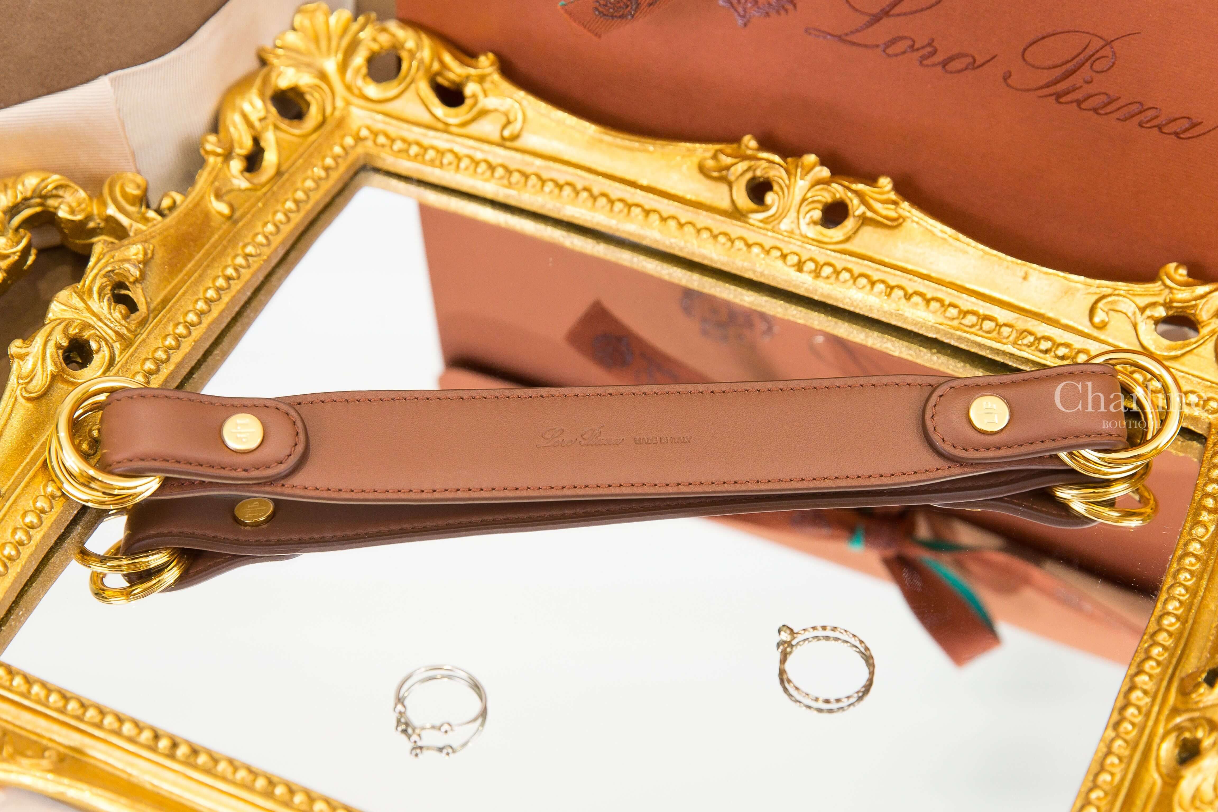 Loro Piana Loro Piana Foulard Handle 焦糖色小牛皮陽光金雙環圍巾手柄提把-Charline Boutique 精品代購