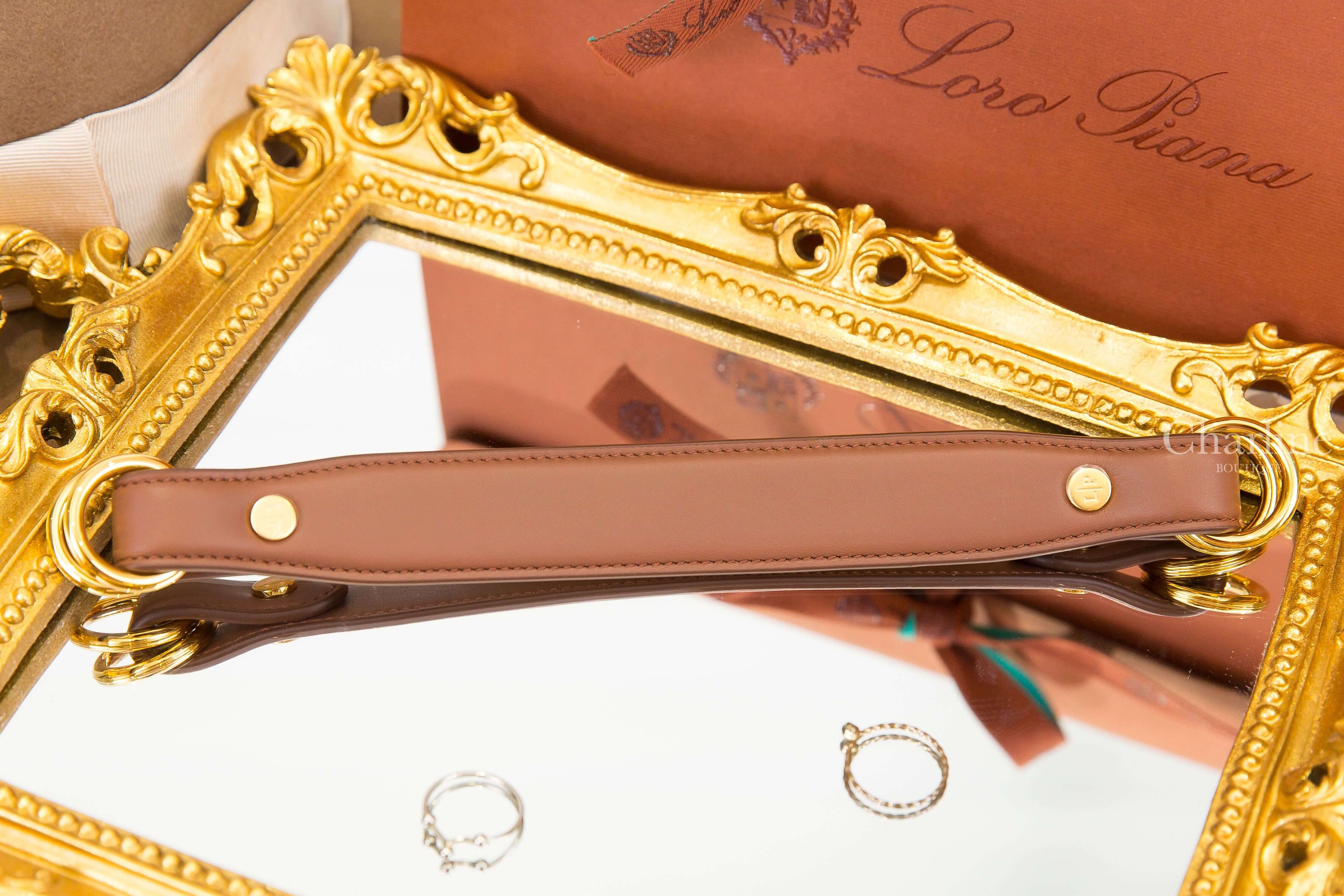 Loro Piana Loro Piana Foulard Handle 焦糖色小牛皮陽光金雙環圍巾手柄提把