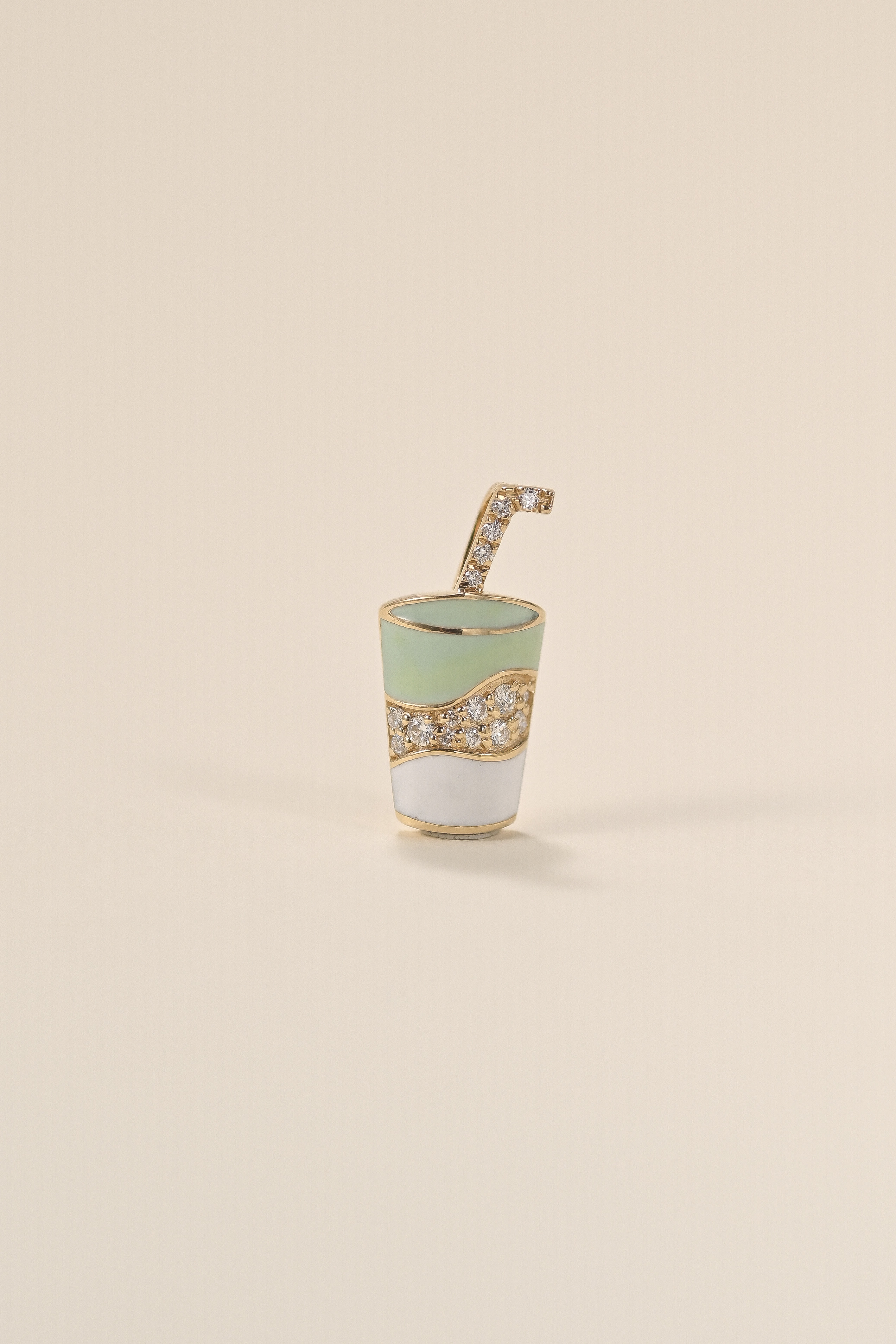 18K Matcha Latte Enamel Diamond Charm