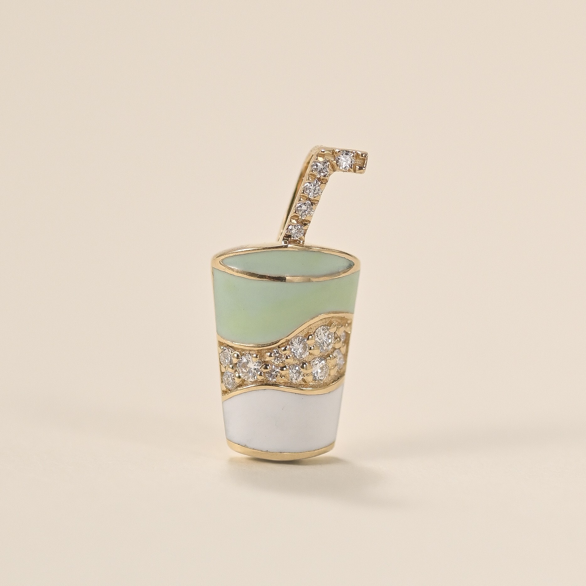 18K Matcha Latte Enamel Diamond Charm