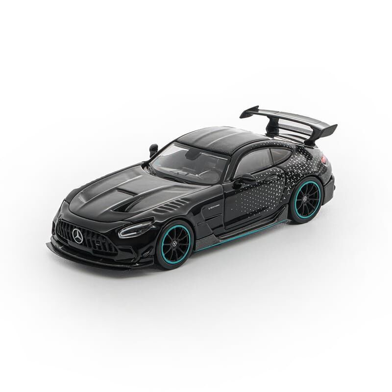 PO-$110 * HAPPYCAR * 1:64 MERCEDES AMG GT BLACK SERIES BLACK W/STAR LIVERY