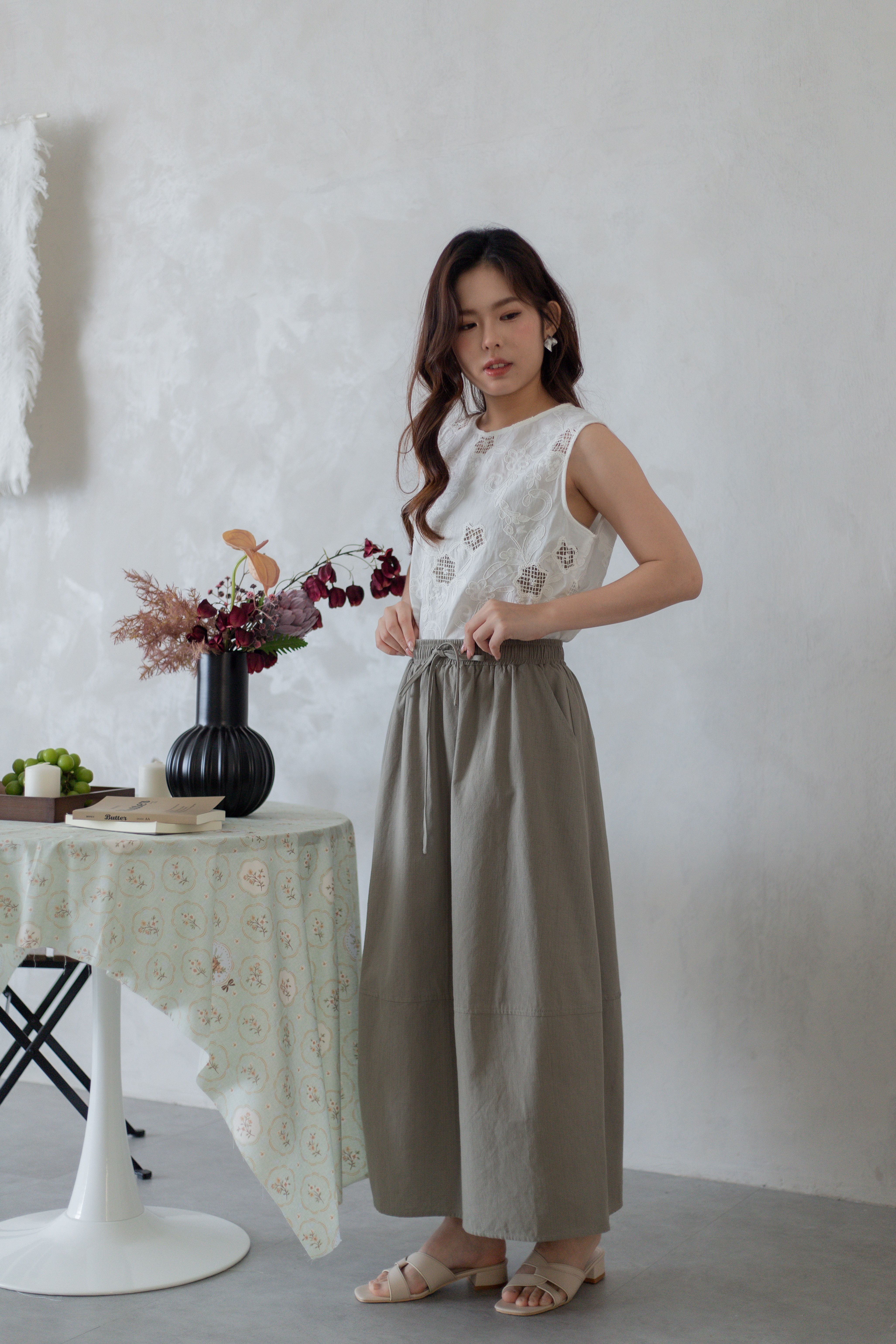 Riana Panel Linen Skirt Green - 2775SKGRN